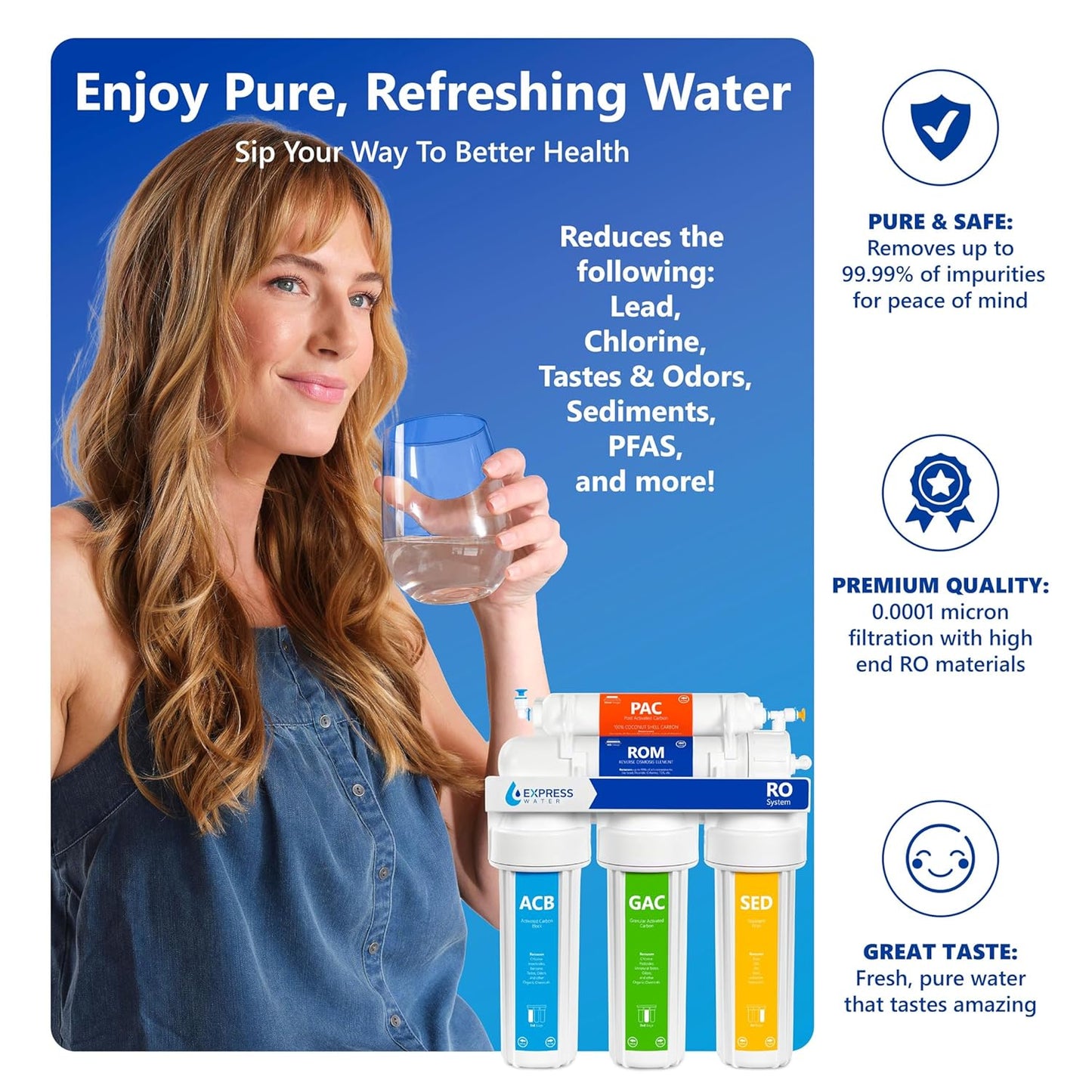 Express Water RO5DX Reverse Osmosis Filtration NSF Certified 5 Stage RO System with Faucet and Tank – Under Sink Water Plus 4 Filters – 50 GPD, 14 x 17 x 5, White