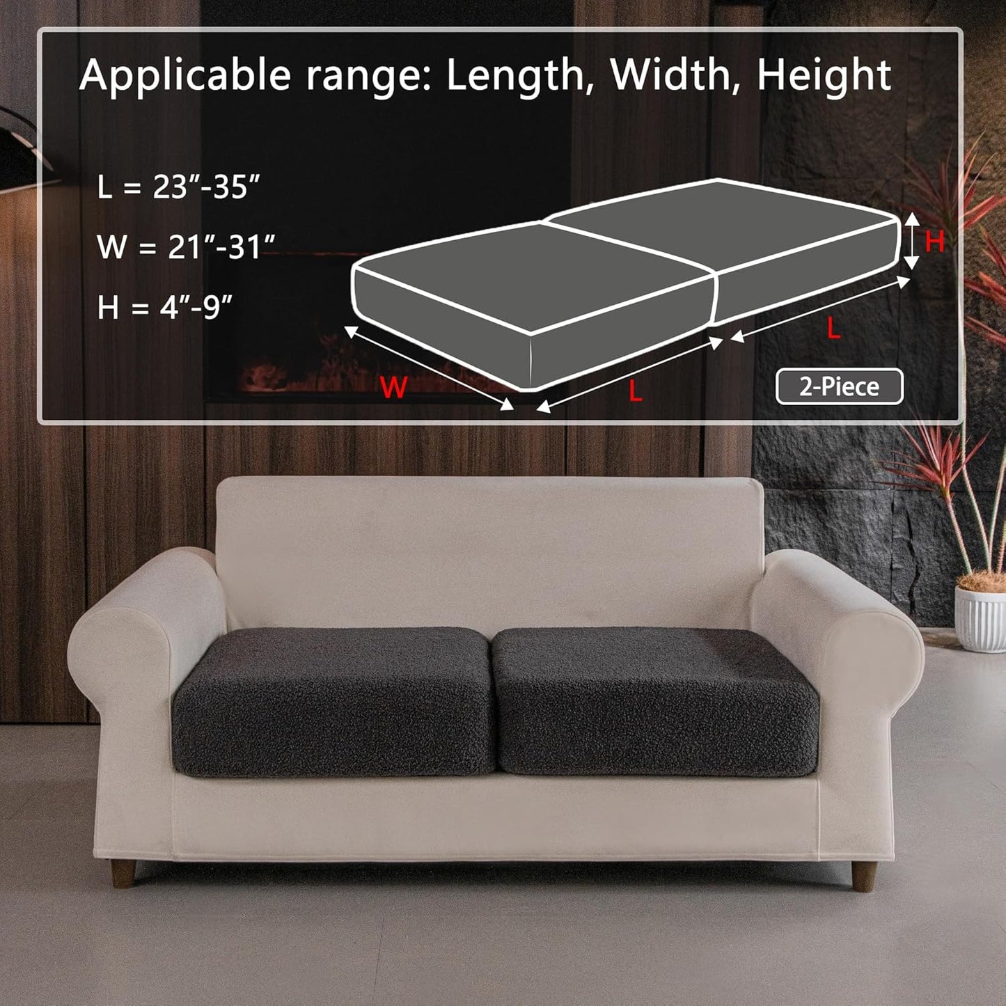 Couch Cushion Covers for Sectional Sofa, Stretch Soft Sofa Slipcovers Washable Wear-Resistant Universal Furniture Protector for Living Room(2 Seaters Covers, Dark Gray)