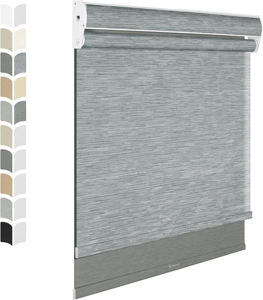 BERISSA Cordless Dual Roller Shades - Double Blackout & Light Filtering, Day & Night for Home Office Door. Striped Jacquard Grey. 64 Width x 36 Height