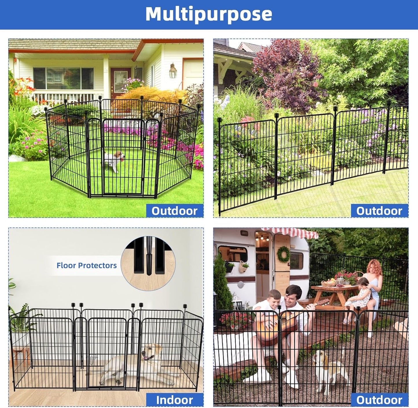 ADAVIN Garden Fence 32 in(H) x 35.4 ft(L) 16 Panels for Camping, Black Heavy Duty Iron Metal Animal Barrier Fence, Rabbit Fence for Yard, Indoor Dog Playpen, Temporary Flower Bed Fencing Border,Black