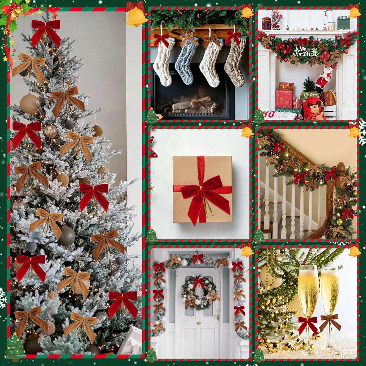 Red Velvet Bows for Christmas Tree Decorations, 24 Pcs Premium Velvet Ribbon Bows, Christmas Tree Ornaments for Xmas Wreaths, Gift Toppers & Holiday Home Decor(1" Width, 3.5x3.5 Inch)