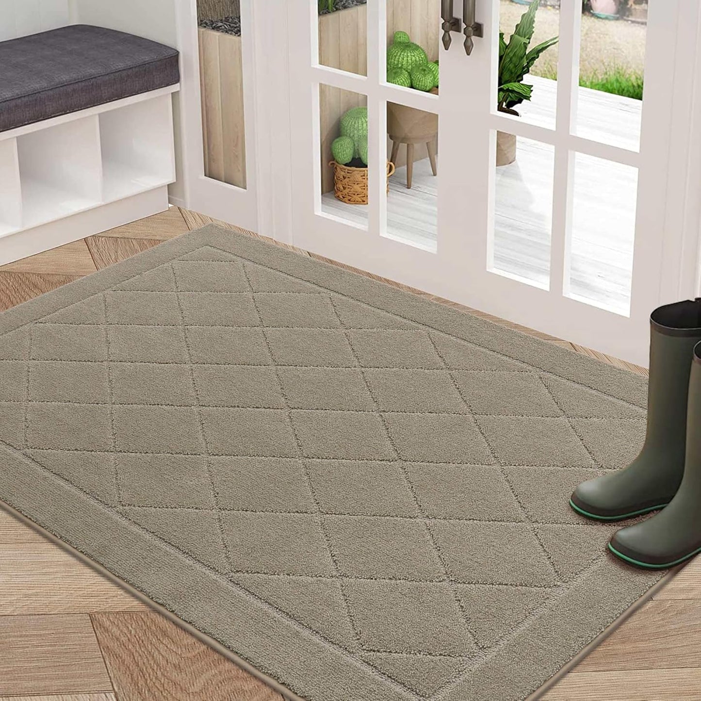 BEQHAUSE Dirt Trapper Door Mat 32" x 48", Doormat Non-Slip Entryway Rugs Washable, Dog Door Mat Stain Resistant and Absorbent Welcome Floor Mat for Front Back Door, Muddy Wet Shoes & Paws, Beige