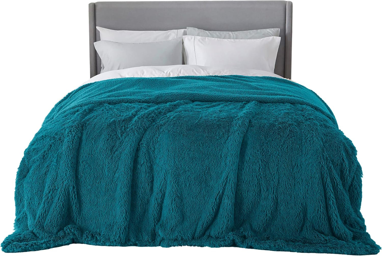 Bedsure GentleSoft Fluffy Turquoise Teal Blankets Queen Size for Bed, Thick Sherpa Faux Fur Fleece Fuzzy Plush Winter Warm Soft Full Queen Blankets, Bedroom Teal Decor Cozy Gifts for Women Men, 90x90