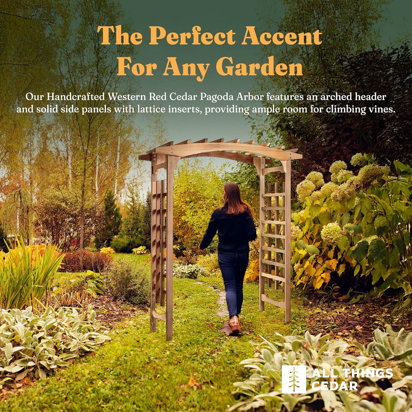 All Things Cedar 6-Foot Pagoda Arbor Garden Arch Trellis for Climbing Plants