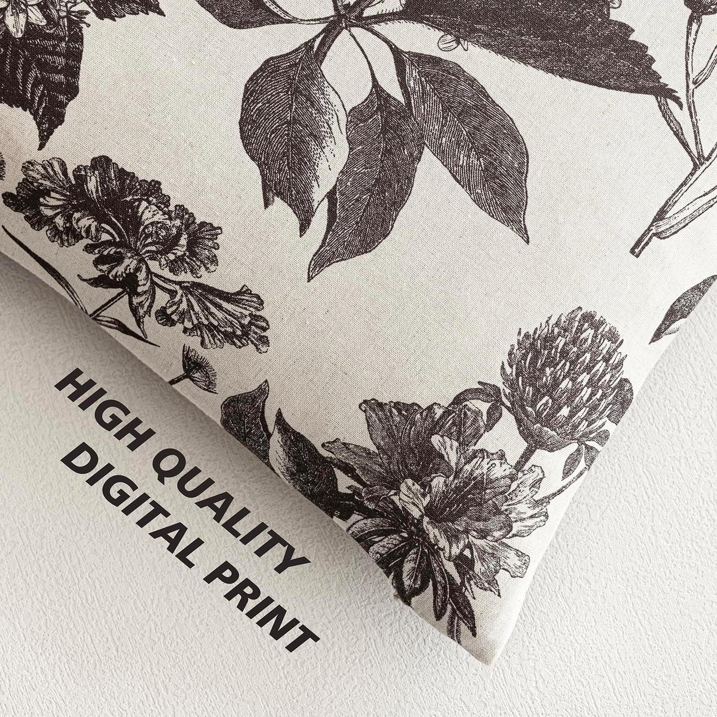 Foindtower Set of 2 Linen Floral Vintage Throw Pillow Covers Neutral Accent Print Decorative Cushion Covers Farmhouse Boho Home Decor for Sofa Chair Couch Bedroom Living Room Outdoor,22×22 Inch,Black