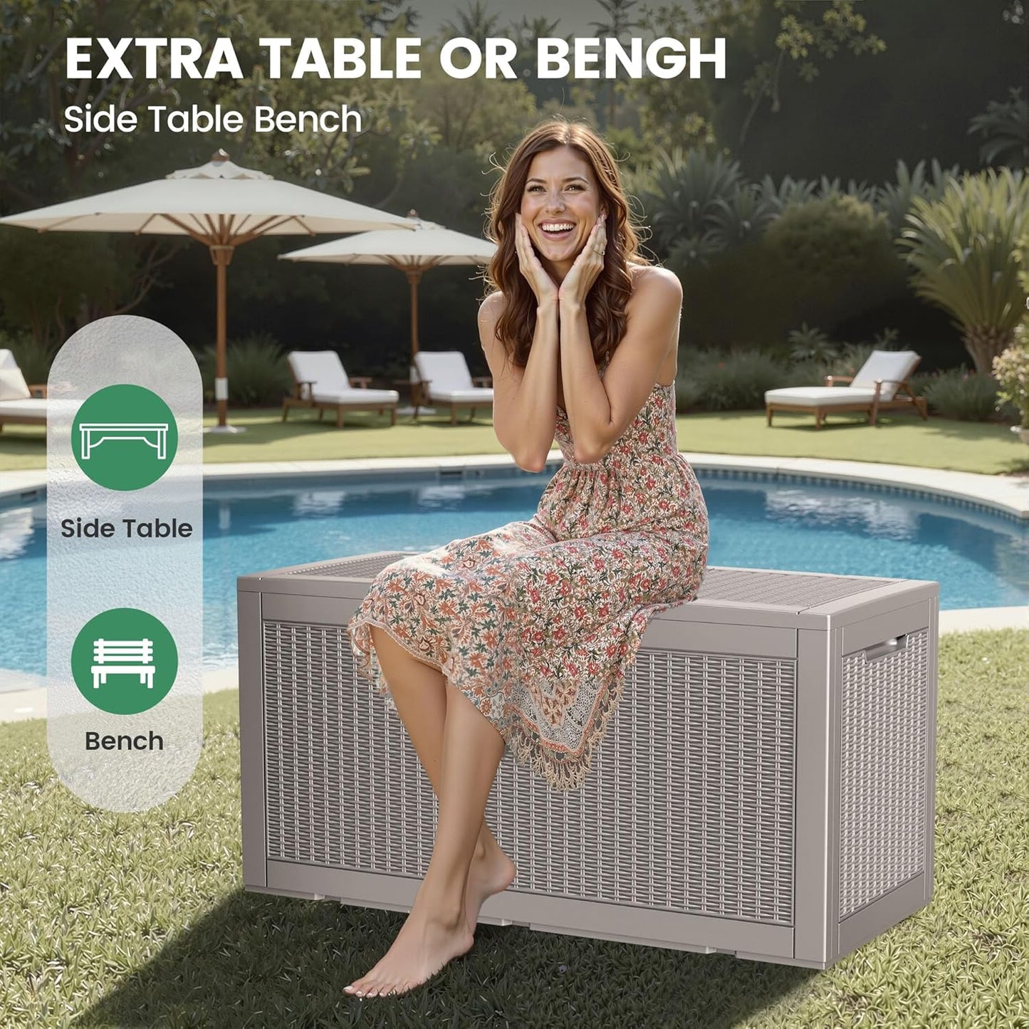 100 Gallon Storage Box, Waterproof Resin Deck Box with Hydraulic Piston Design, Lockable Storage Bench for Package Delivery, Storage Bin for Patio Cushions, Garden Tools, Grey