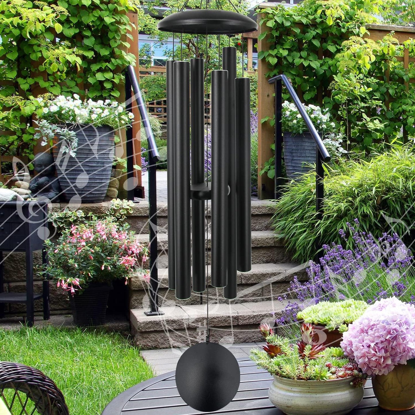 ASTARIN 45 in Memorial Wind Chimes Large with 6 Heavy Tubes, Large Deep Tone Wind Chimes Outdoor for Garden Hanging Décor,Sympathy Gifts. Black