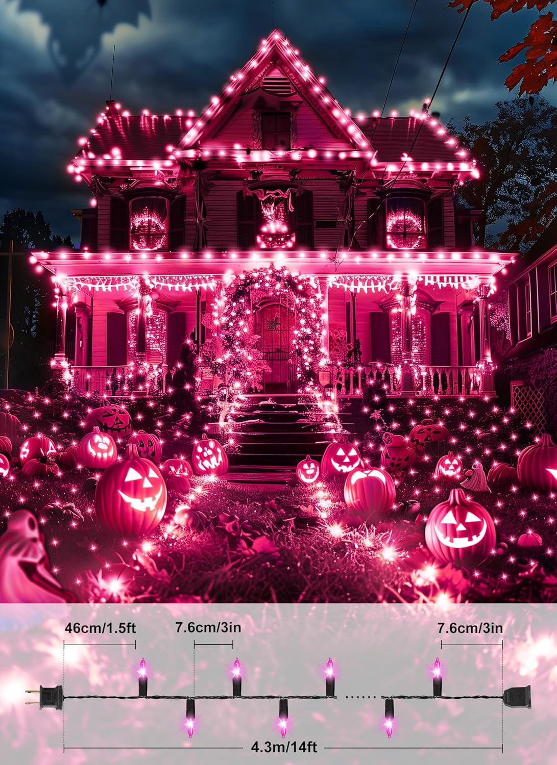 2 Pack Purple Halloween Mini Lights, 13 Feet 50 Count Totally 100 Count Incandescent Bulb Mini String Lights, Connectable Halloween Light for Haunted House Ghost Party Holiday Window Indoor Decoration