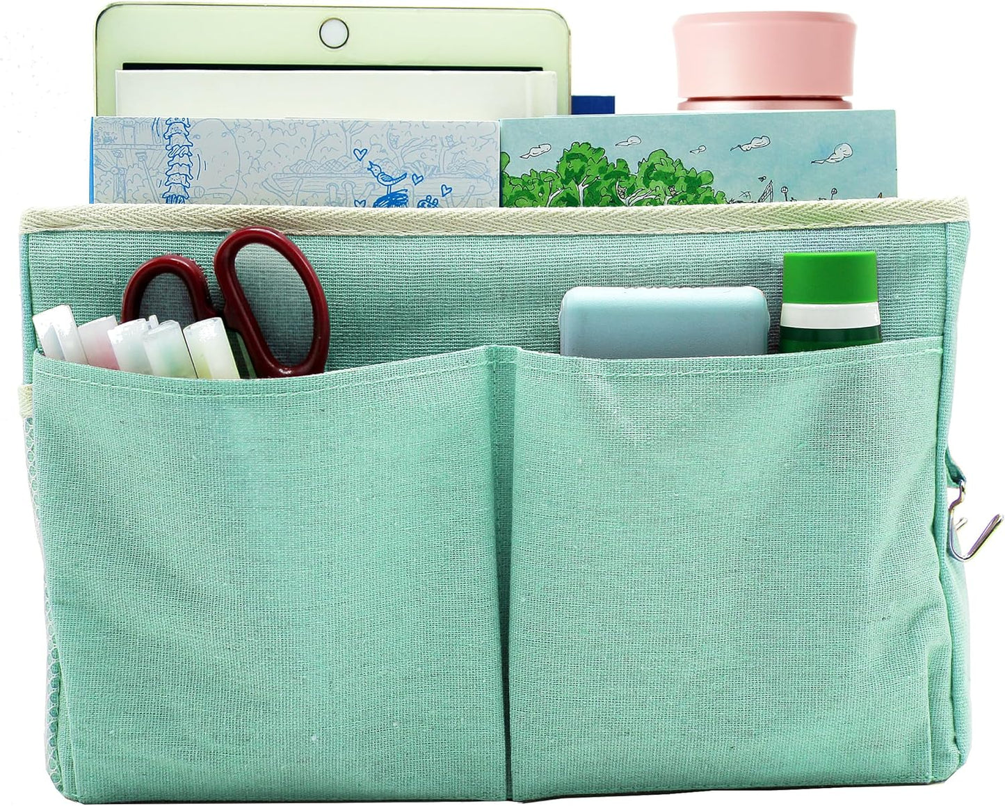 Bedside Caddy Bedside Hanging Storage Basket Multi-Function Organizer Caddy for Bunk and Hospital Beds Dorm Rooms Bed Rails, Can be Placed Glasses Books Mobile Phones(Green)