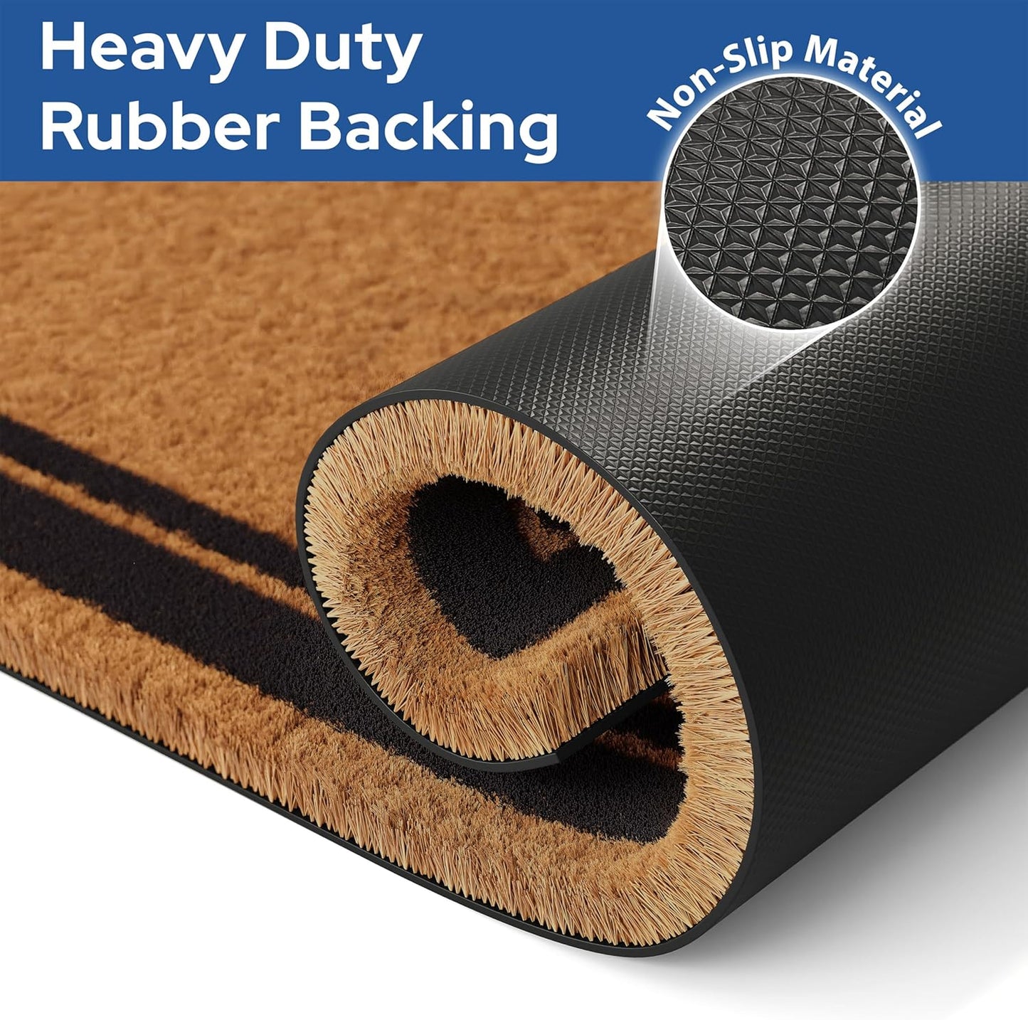 Barnyard Designs Natural Coco Coir Heavy Duty Backing Doormat - Large Cute Non-Slip Front Door Welcome Mat for Outside Entrance or Porch Entry, Brown (36x72, Border)