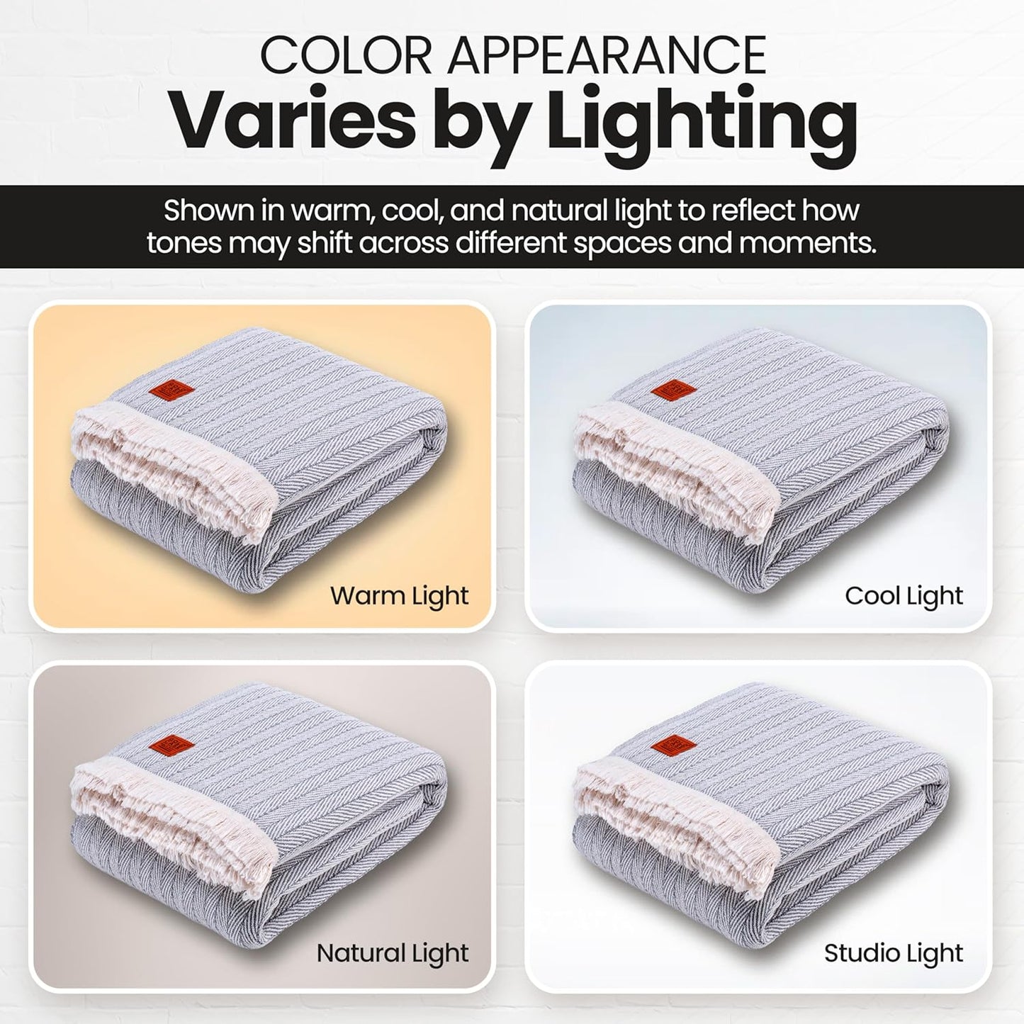 Gold Case Throw Blanket for Bed – 100% Recycled Turkish Cotton Bed Blanket – Decorative Throw Cotton Blankets for Living Room & Bedroom – Vintage Grey Woven Queen Blankets – 90x90