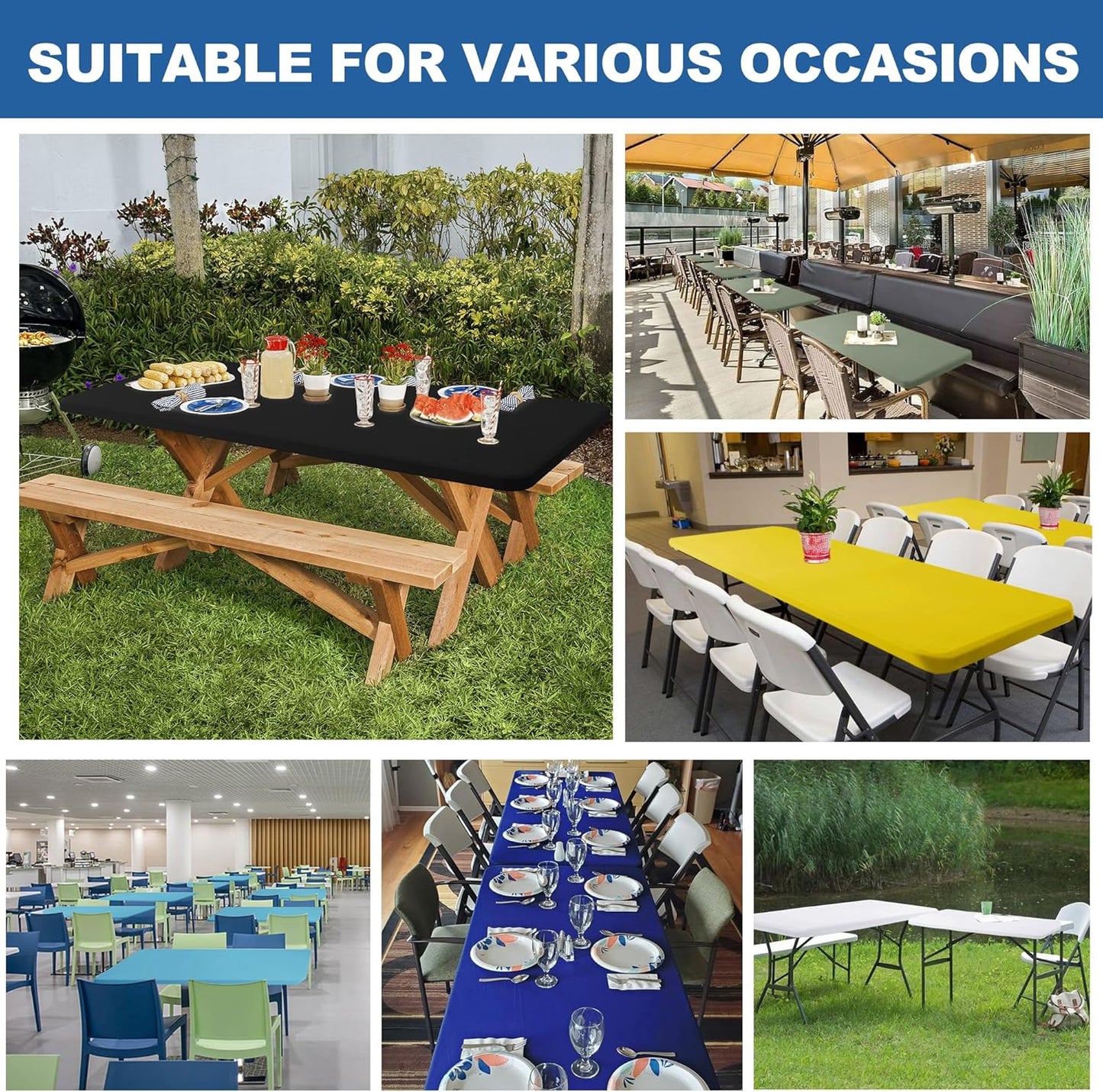 Fitted Tablecloth for 6 Foot Rectangle Tables-4 Pack White Elastic Outdoor Picnic Table Cover-Spandex Stretch Folding Table Cloths 6 ft for Camping Dining Room Patio Kitchen Banquet Party