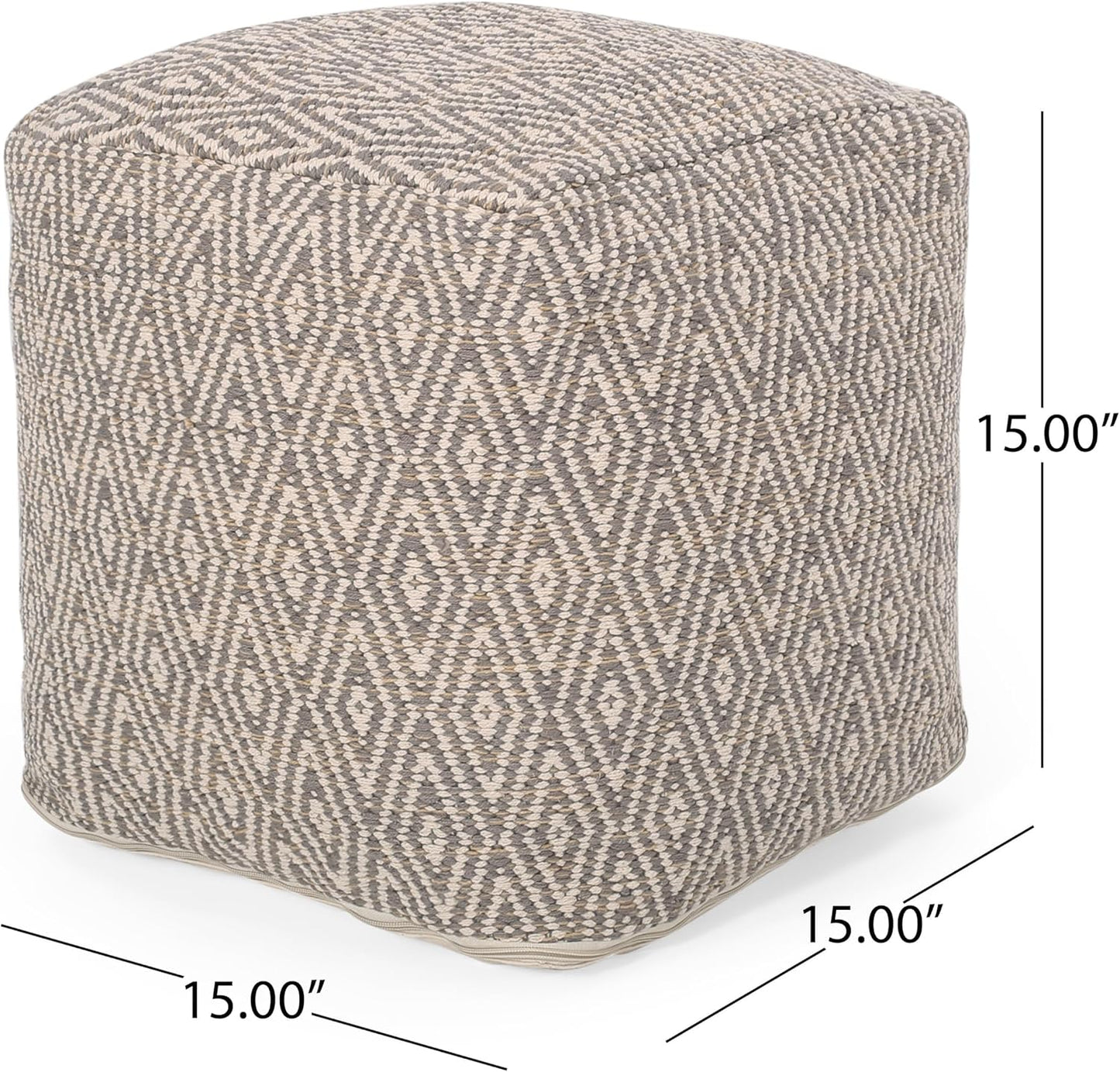 GDFStudio Boho Handmade Fabric Cube Pouf Ottoman Foot Stool - Bean Bag Floor Chair - Foot Rest Couch for Living Room Bedroom, Beige and Yellow,15"" x 15"" x 15"", 312183N