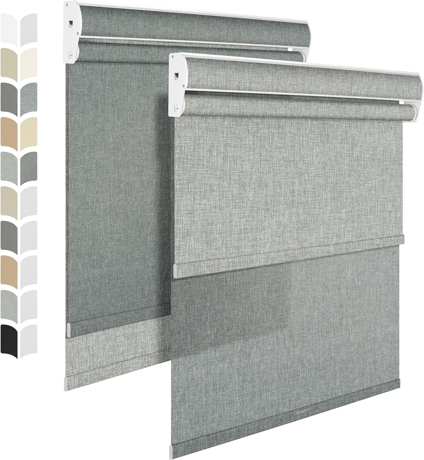 BERISSA Cordless Dual Roller Shades with Cassette Valance, Double Window Shades - Blackout and Light Filtering, Day and Night for Home Office Door. Linen Grey. 52 W x 86" H