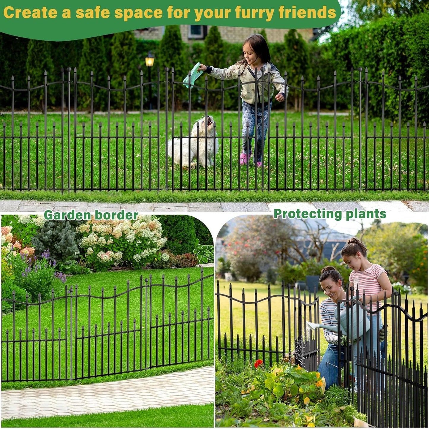 10 Panels No Dig Decorative Garden Fence, 24in(H)×22ft(L) Heavy-Duty Rustproof Metal Panels, Outdoor Dog Barrier for Yard & Patio, Landscape, Border| Portable Temporary Fencing