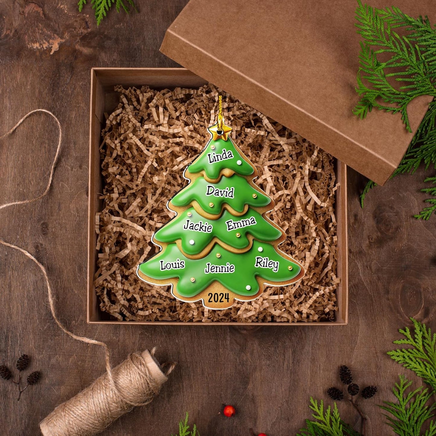 Family Gingerbread Name - Personalized Custom 3D Inflated Effect Acrylic Ornament Family Members and Pets Ornament Gifts for Family Tree Decoration (A05, 10 Names)