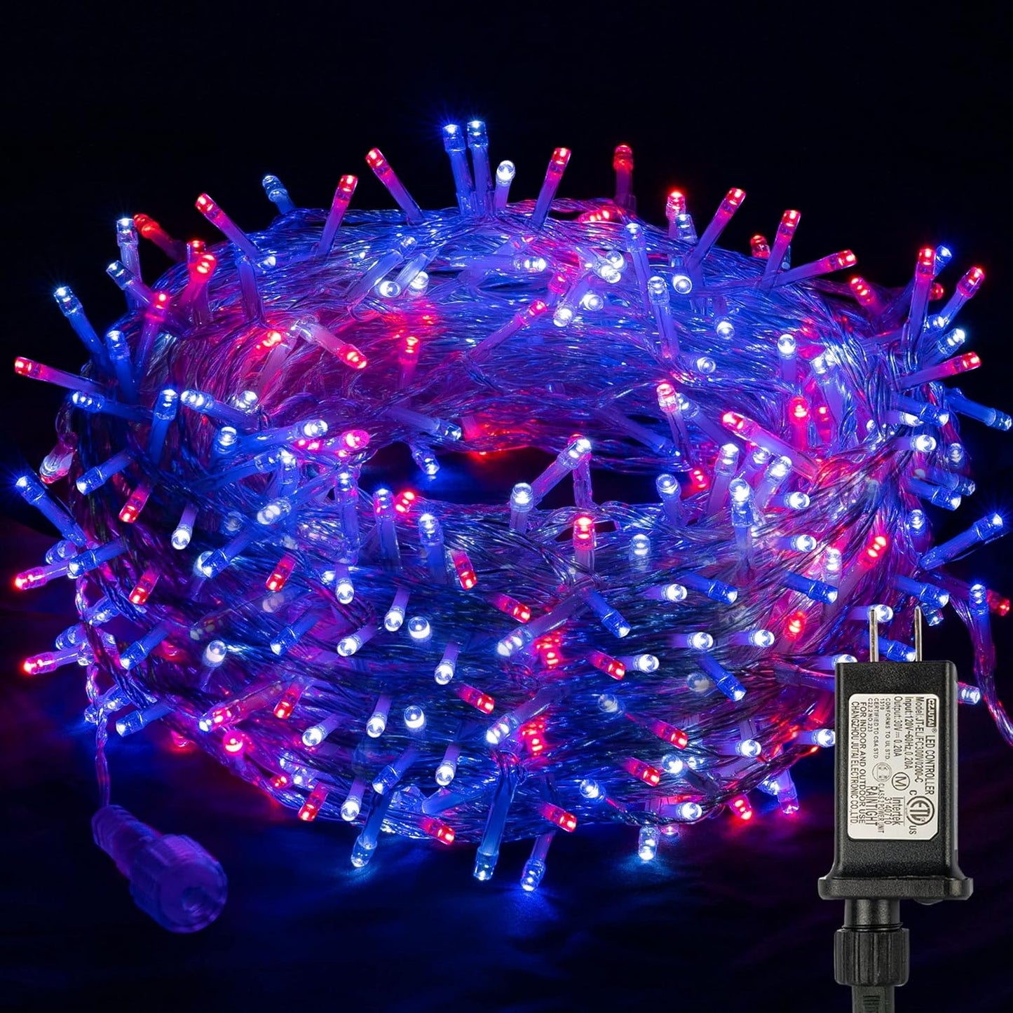 Dazzle Bright 4th of July String Lights, 300 LED 100 FT Connectable Waterproof Patriotic String Lights with 8 Modes, Independence Day Decorations for Indoor Outdoor Party Decor, Red White and Blue