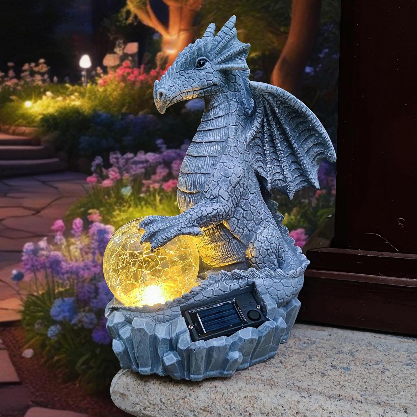 Dragon Solar Garden Statues Outdoor Decoration with Magic Orb,Dragon Figurine Solar LED Lights Lawn Décor,Outside Statue Ornament for Patio, Balcony, Yard,Unique Gifts for Mom Grandma