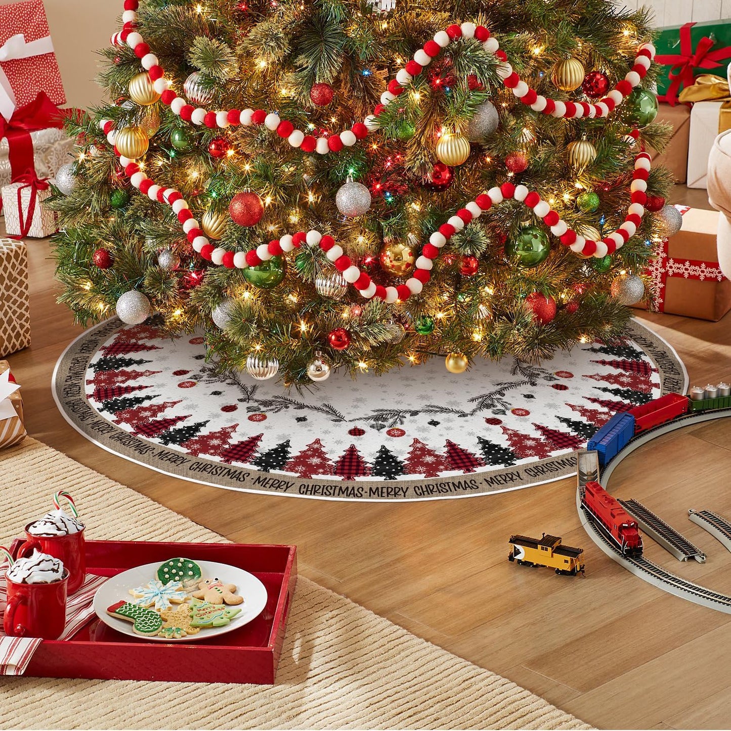 AVOIN colorlife Merry Christmas Christmas Tree Skirt 36 Inch, Christmas Ornaments Snowflake Winter Holiday Tree Mat Decoration