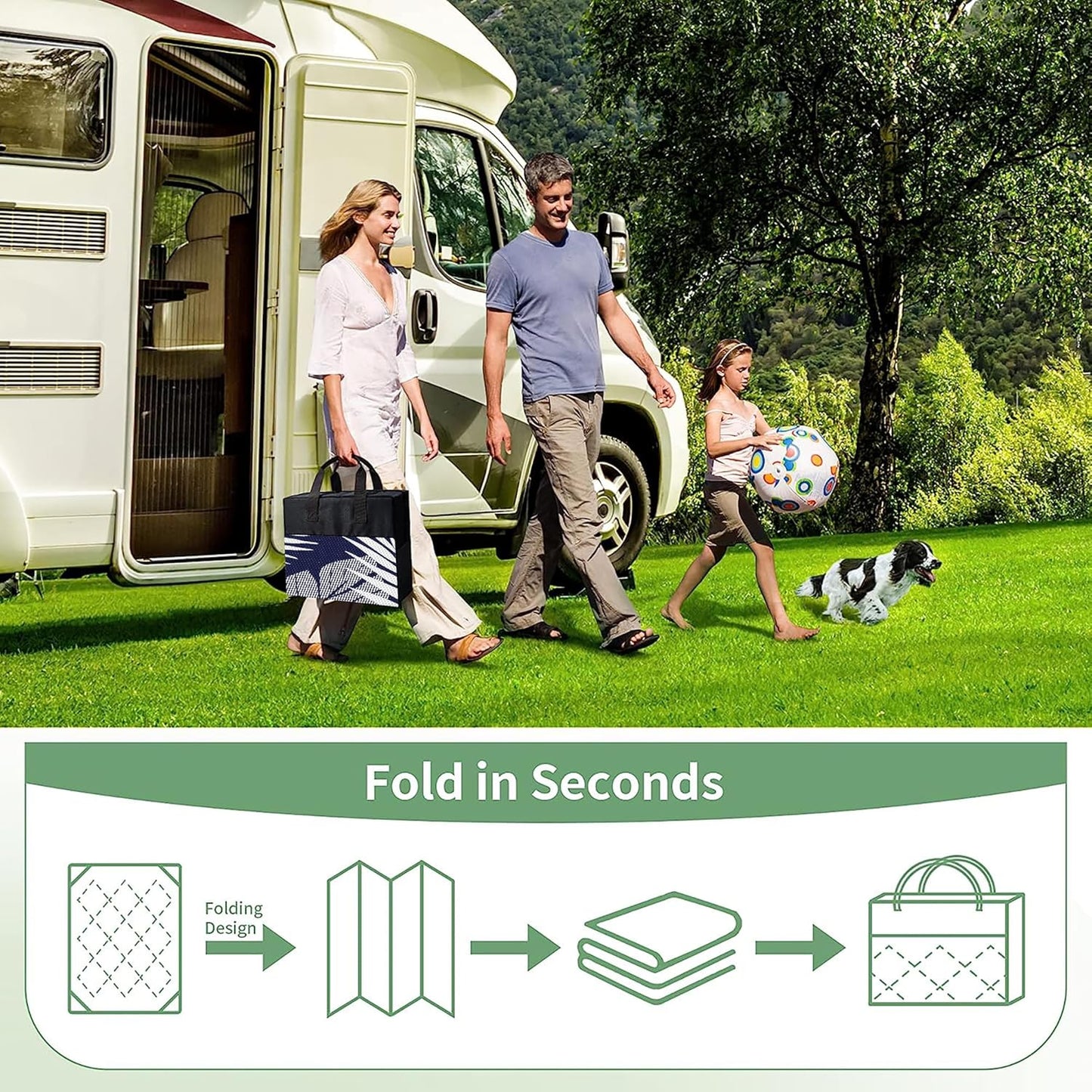 GENIMO Outdoor Rug 3' x 5' Waterproof for Patios Clearance, Reversible Outdoor Plastic Straw Camping Rug Carpet, Large Area Rugs Mats for RV, Camper, Deck, Balcony, Porch, Beach, Navy Blue&White