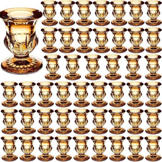 Foaincore 48 Pcs Glass Candlestick Holders Bulk 2.5 Inch Taper Candle Holders Small Ritual Candle Stand Table Centerpieces for Wedding Christmas Valentine's Festival Party Dining Decorations(Gold)