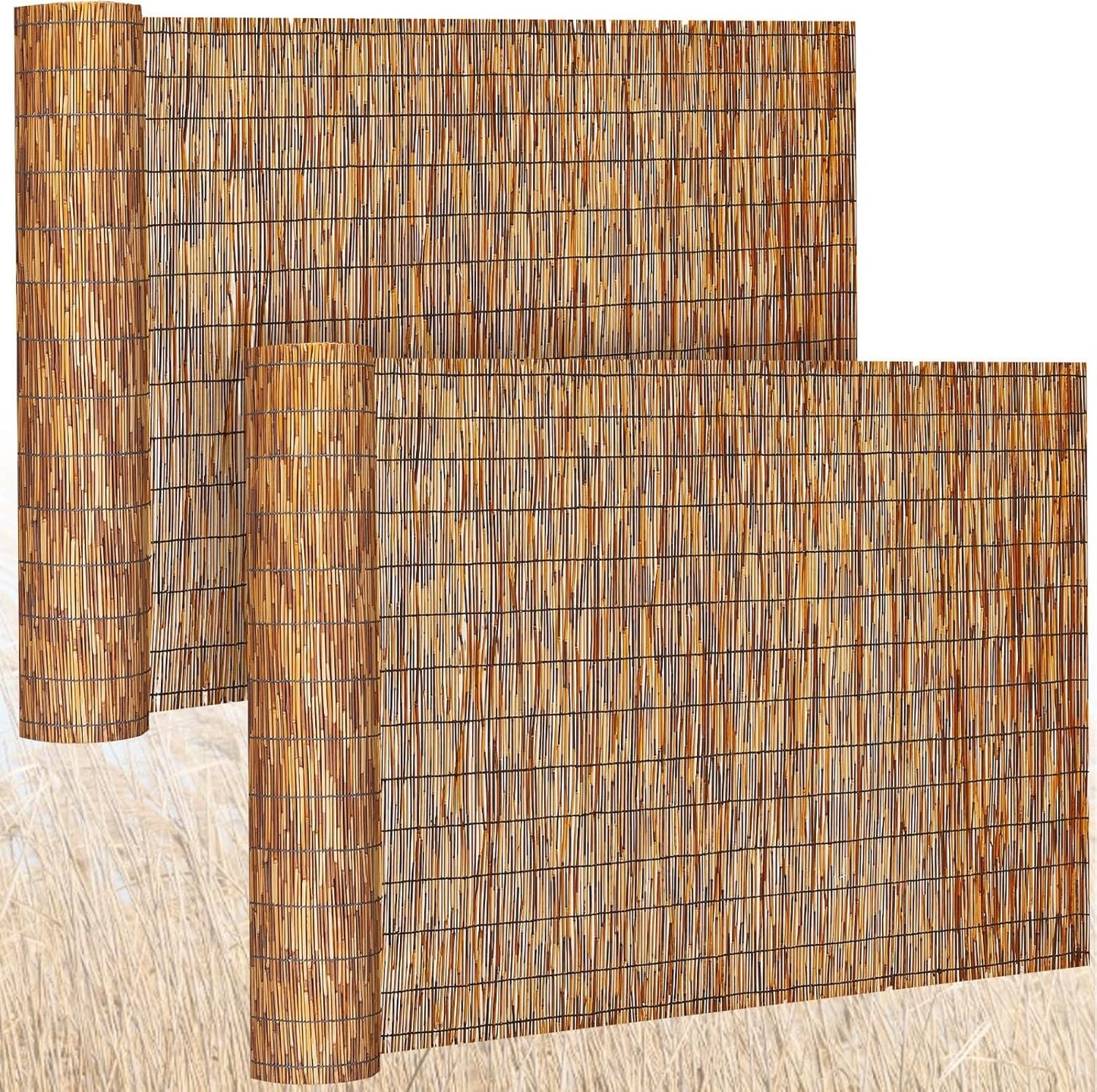 Barydat 2 Pcs 4 x 16.4 ft Bamboo Privacy Screen, Reed Fence Roller Patio Decorative Fences Reed Screen Curtain for Garden Backyard Patio Balconies