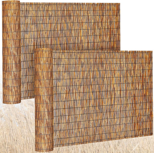 Barydat 2 Pcs 4 x 16.4 ft Bamboo Privacy Screen, Reed Fence Roller Patio Decorative Fences Reed Screen Curtain for Garden Backyard Patio Balconies