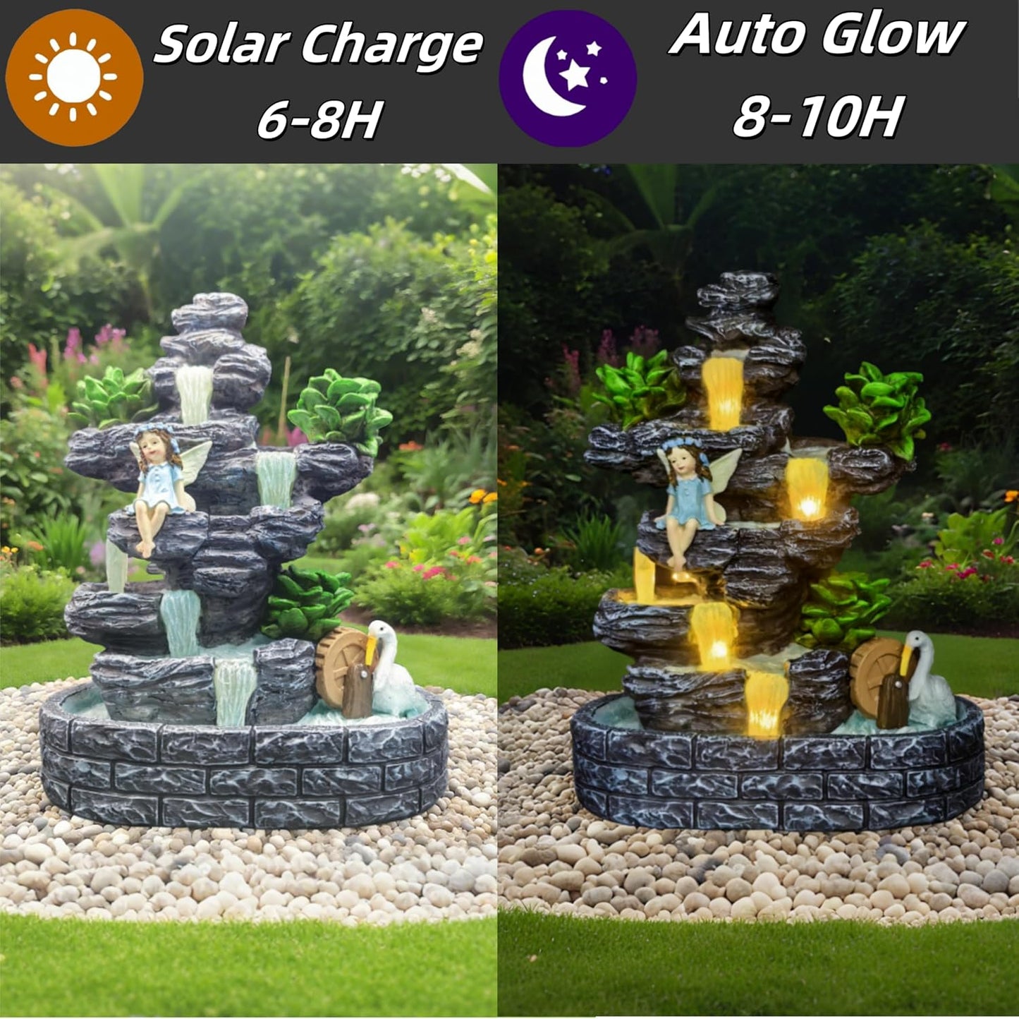Fairy Garden Houses Fairies Pond Landscape Solar Statues, Whimsical Accessories Yard Decor Outdoor Art Sculpture for Lawn Patio Porch Backyard, Gardening Birthday Gift for Women Kids