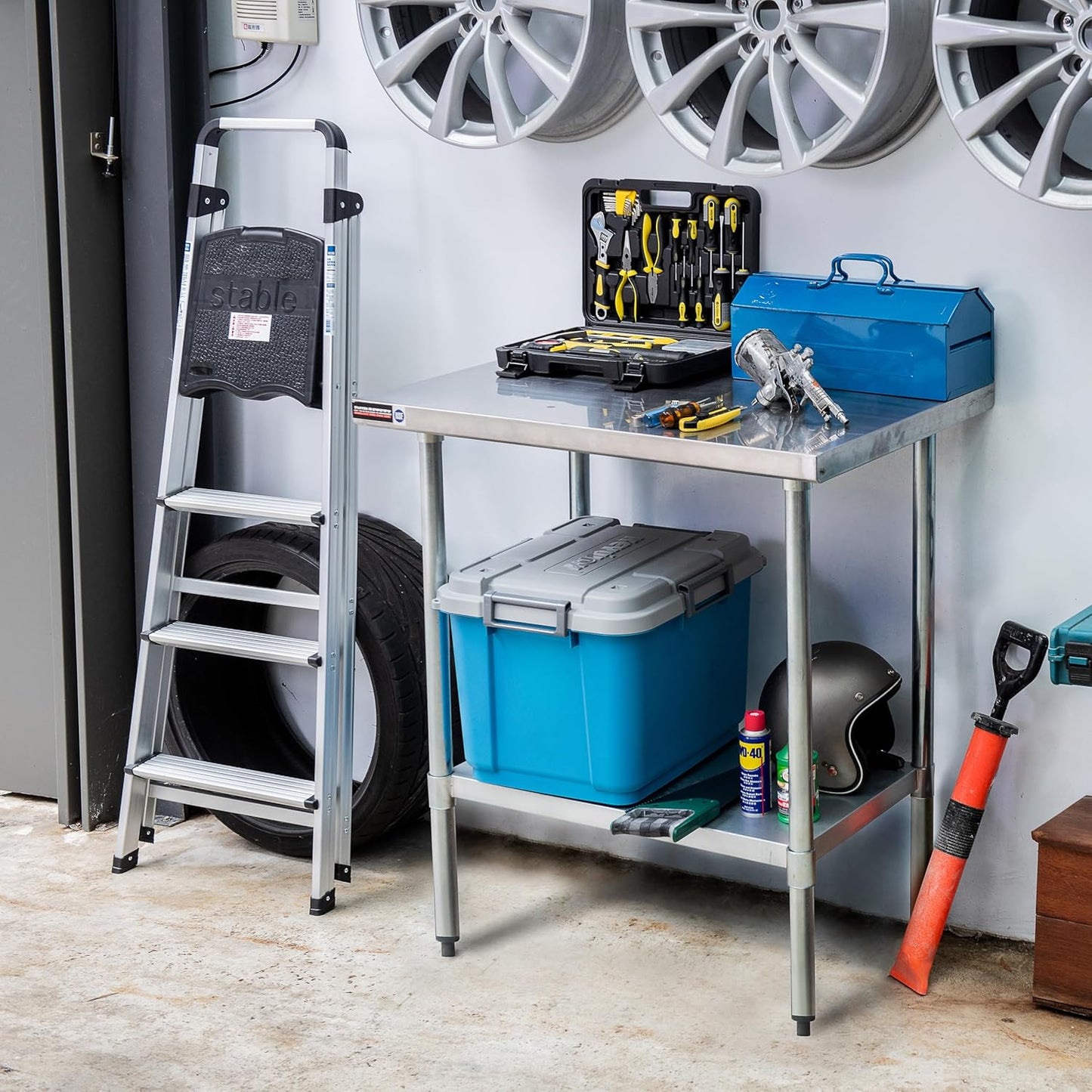 DuraSteel 24x36 Stainless Steel Work Table - NSF Commercial Prep Metal Table - Outdoor Pizza Oven Stand w/Under Shelf - Kitchen Island Laundry Utility Garage Microwave Stand Large Rolling Storage Cart