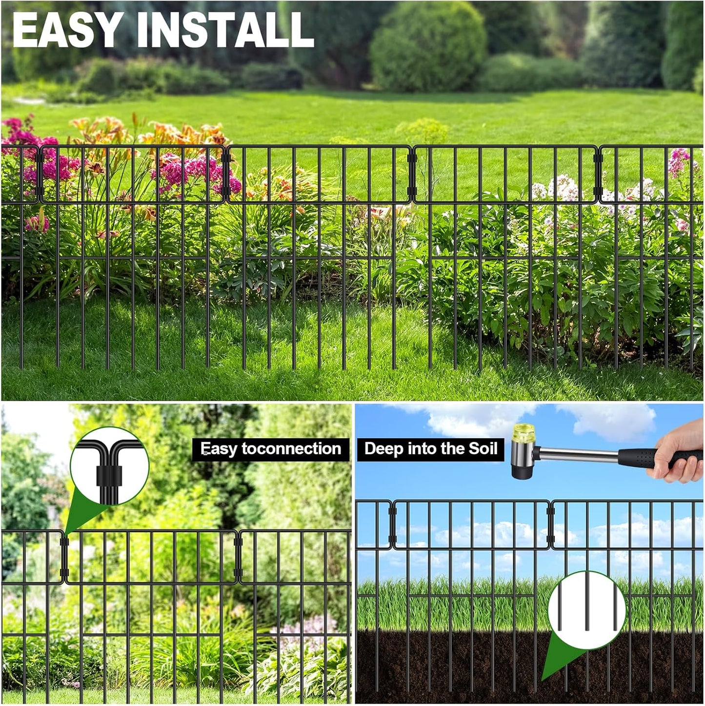 Decoration Garden Fence 16.5in x 10ft, 10 Pack Rustproof Metal Animal Barrier Fence, Arched Flower Bed Edge Decorative Rabbit (10 Panels - 17 in(H) X 10.8 ft(L))