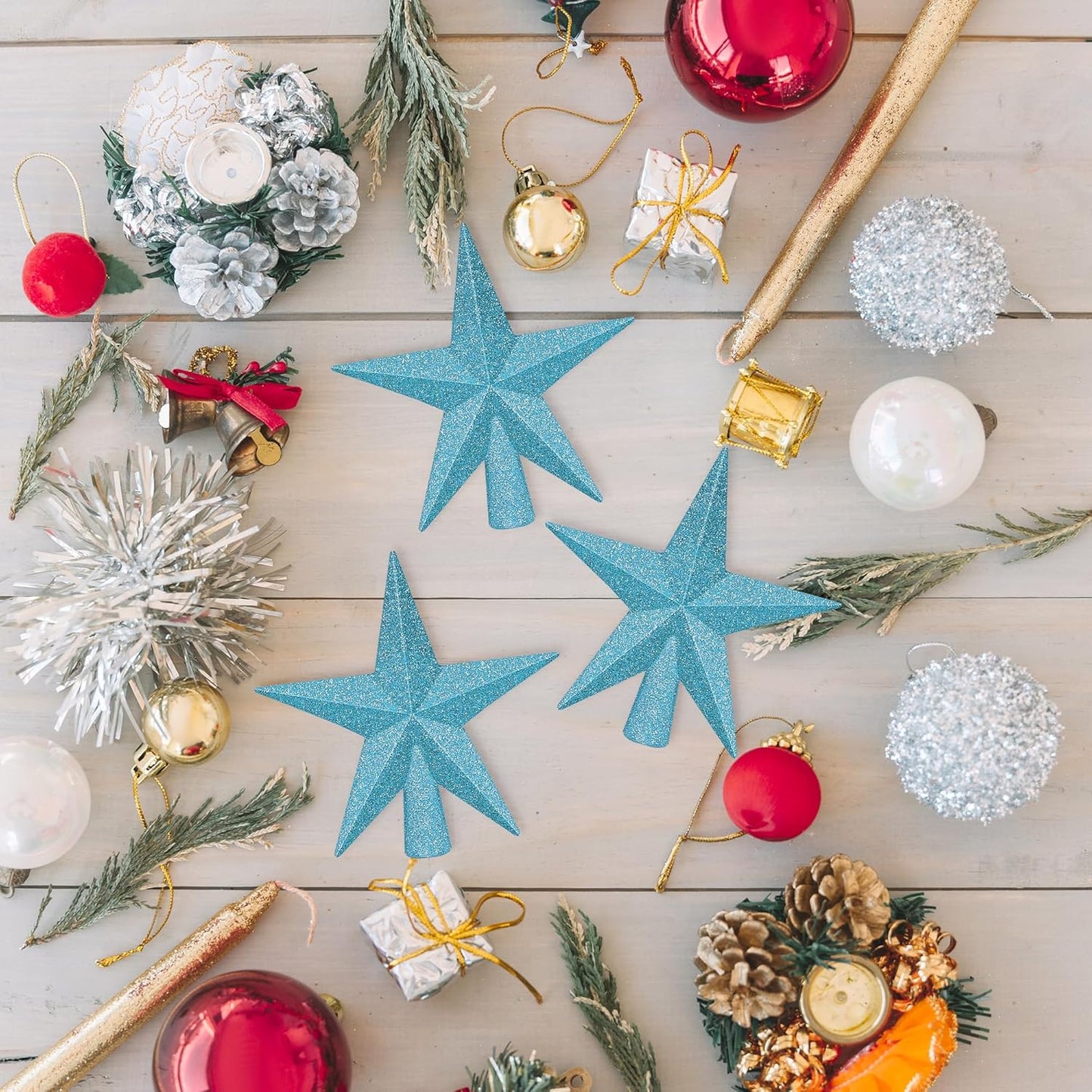 1PCS Tree Star Topper, Blue 4" Christmas Tree Topper Decorations, Glitter Shatterproof Mini Bethlehem Star Tree Topper Decor, Waterproof Star Tree Topper for Christmas Holiday Indoor/Outdoor Ornament