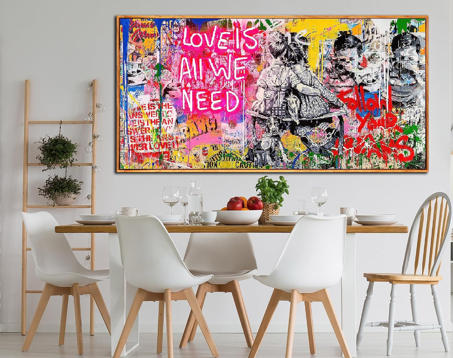 Graffiti Poster Room Wall-Art for Teen Girls - Banksy Canvas Wall Art - Framed Wall Art for Living Room Ready to Hang Size 60" x 30"
