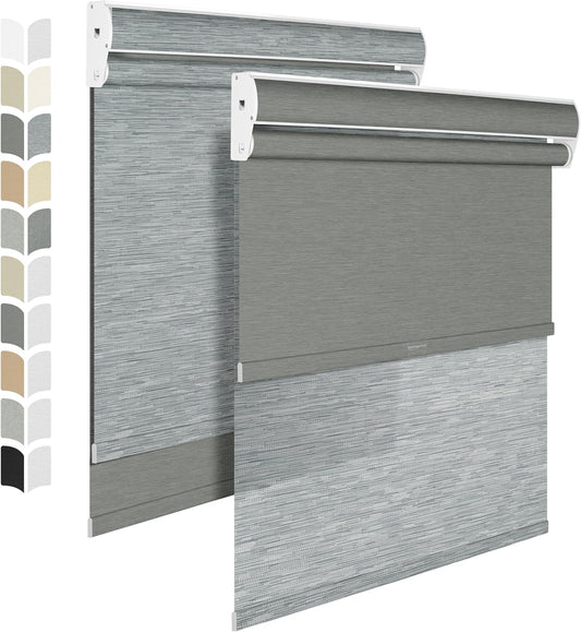 BERISSA Cordless Dual Roller Shades with Cassette Valance, Double Window Shades Blackout and Light Filtering, Day and Night for Home Office Door. Striped Jacquard Grey. 76 W x 44" H