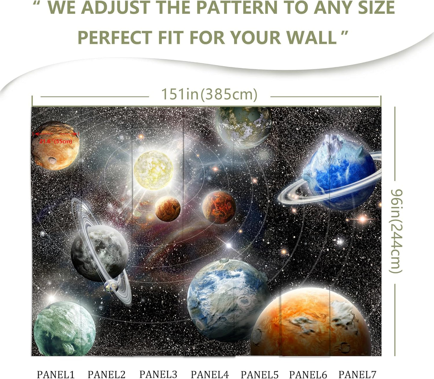 Galaxy Starry Sky Space Wall Mural Saturn Mars Venus Planet Wallpaper for Kids Room Bedroom Living Room(Not Peel and Stick)