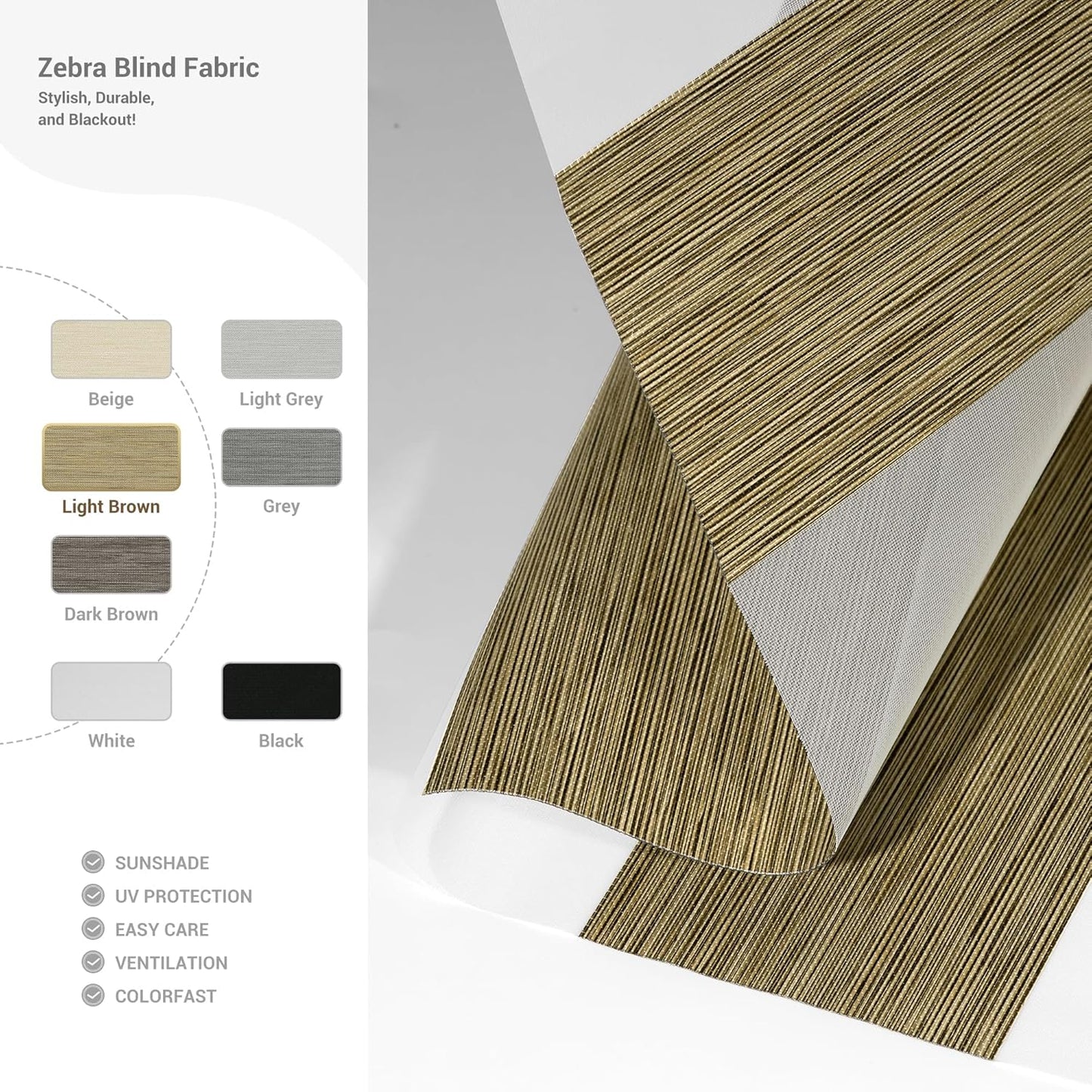 Cordless Zebra Blinds for Windows, Blackout Interior Blinds,Easy to Install,UV Protection,for Offices and Home,Custom Roller Shades, Mousse Light Bown,71" W x 56" H