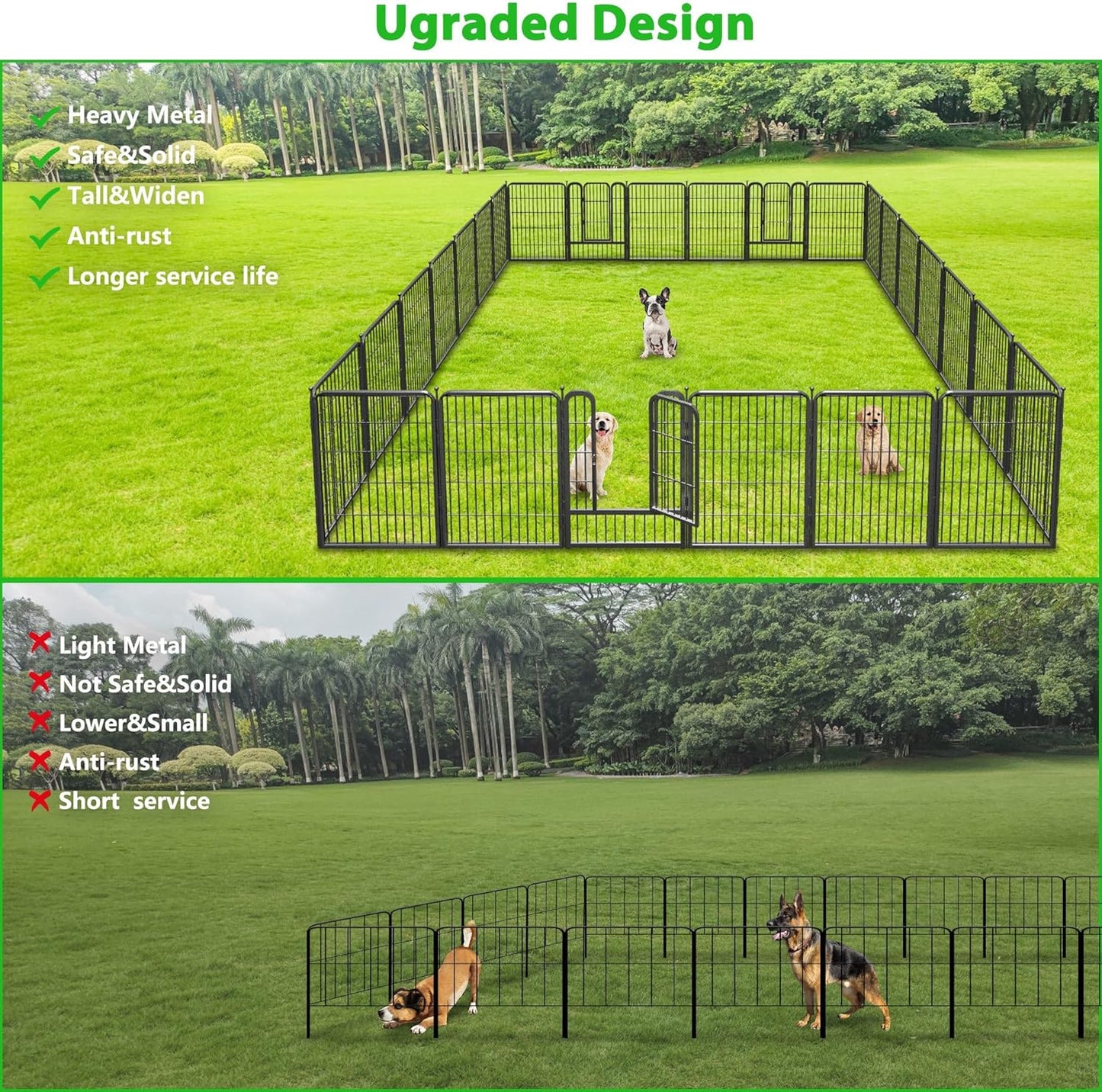 Decorative Black Metal Fencing Garden Fence with Gate, 4.5ft(L) 32in(H) 2 Fence Panels No Dig Fence Rustproof Animal Barrier Fence Temporary Dog Panels Fencing Outdoor