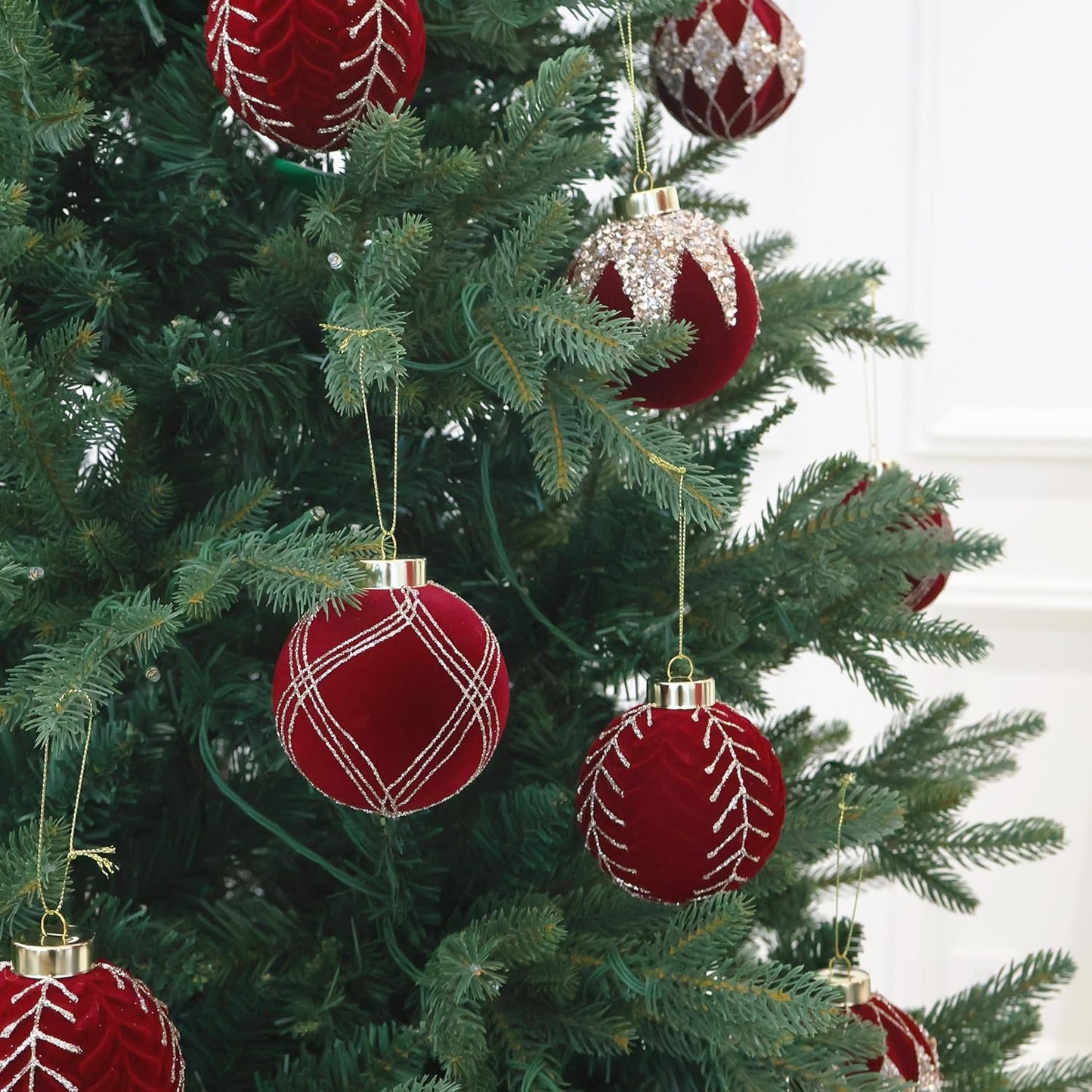 20PCS Velvet Ornaments for Christmas Tree, 2.36INCH Glitter Flocked Christmas Ornaments Decorations Balls Set Decor