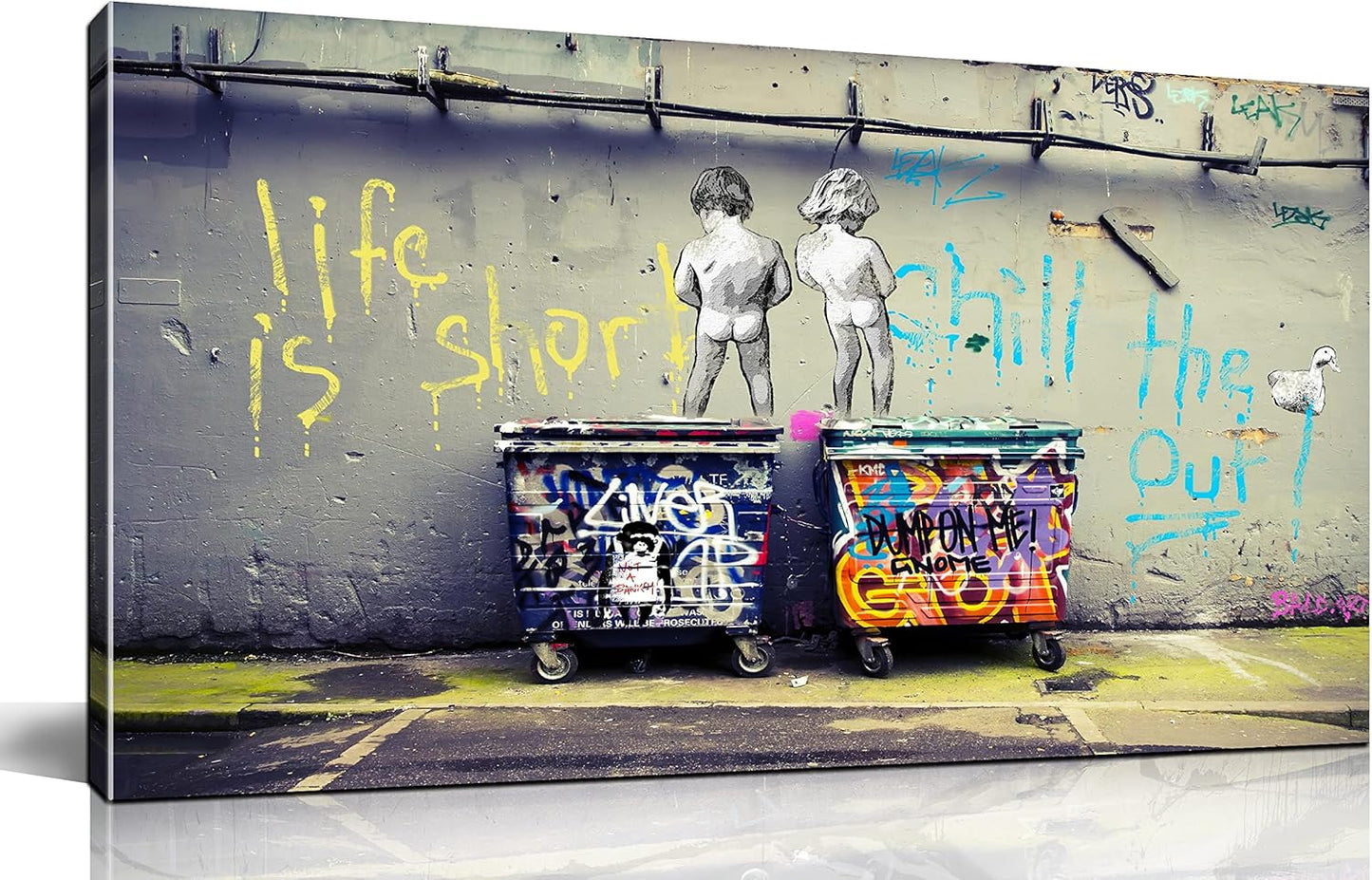 Banksy Street Art - Graffiti Canvas Wall Decor - Abstract Art Wall Decor Ready to Hang Size 40" x 20"