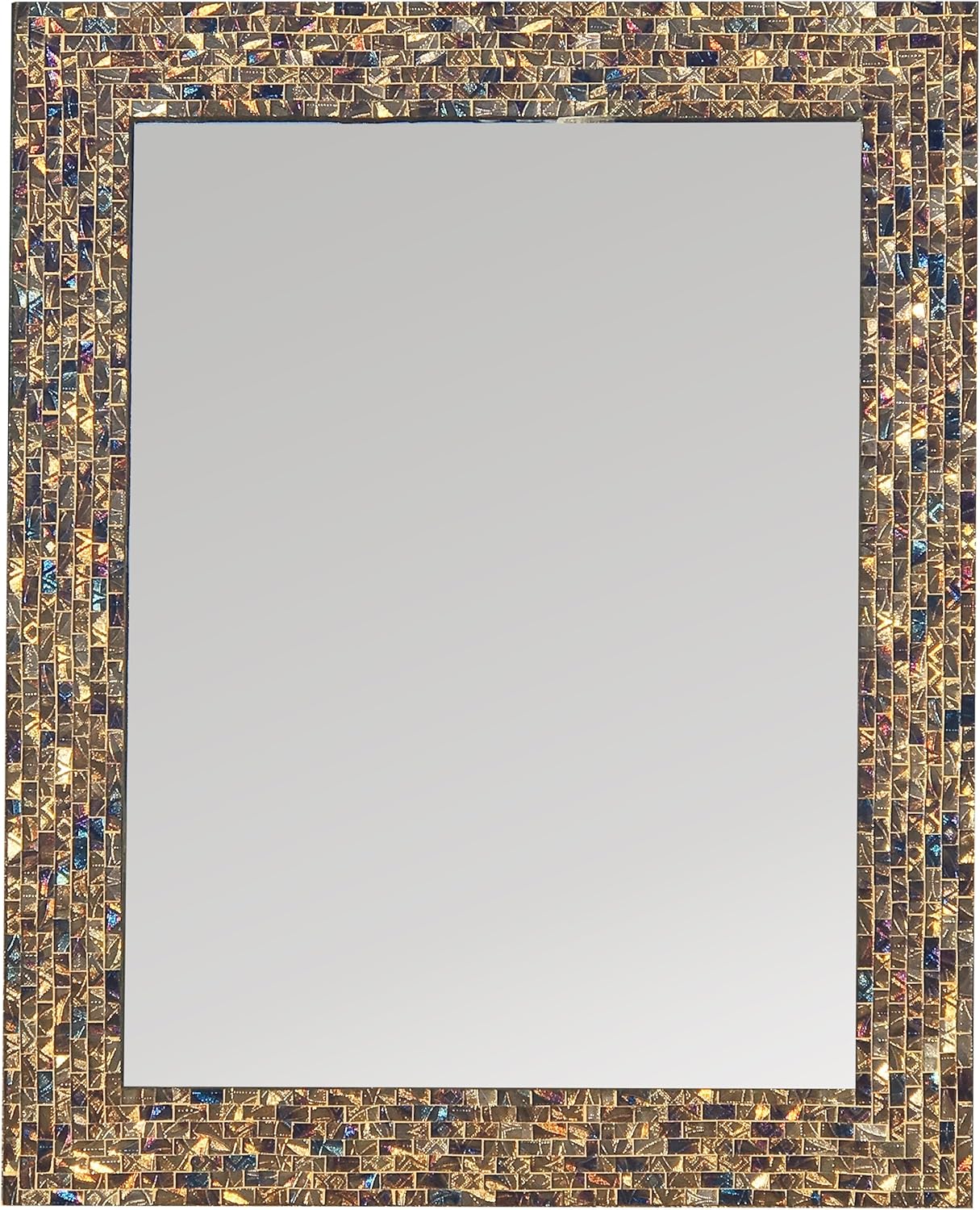Multi-Colored & Gold, Luxe Mosaic Glass Framed Wall Mirror, Decorative Embossed Mosaic Rectangular Vanity Mirror/Accent Mirror (Large)