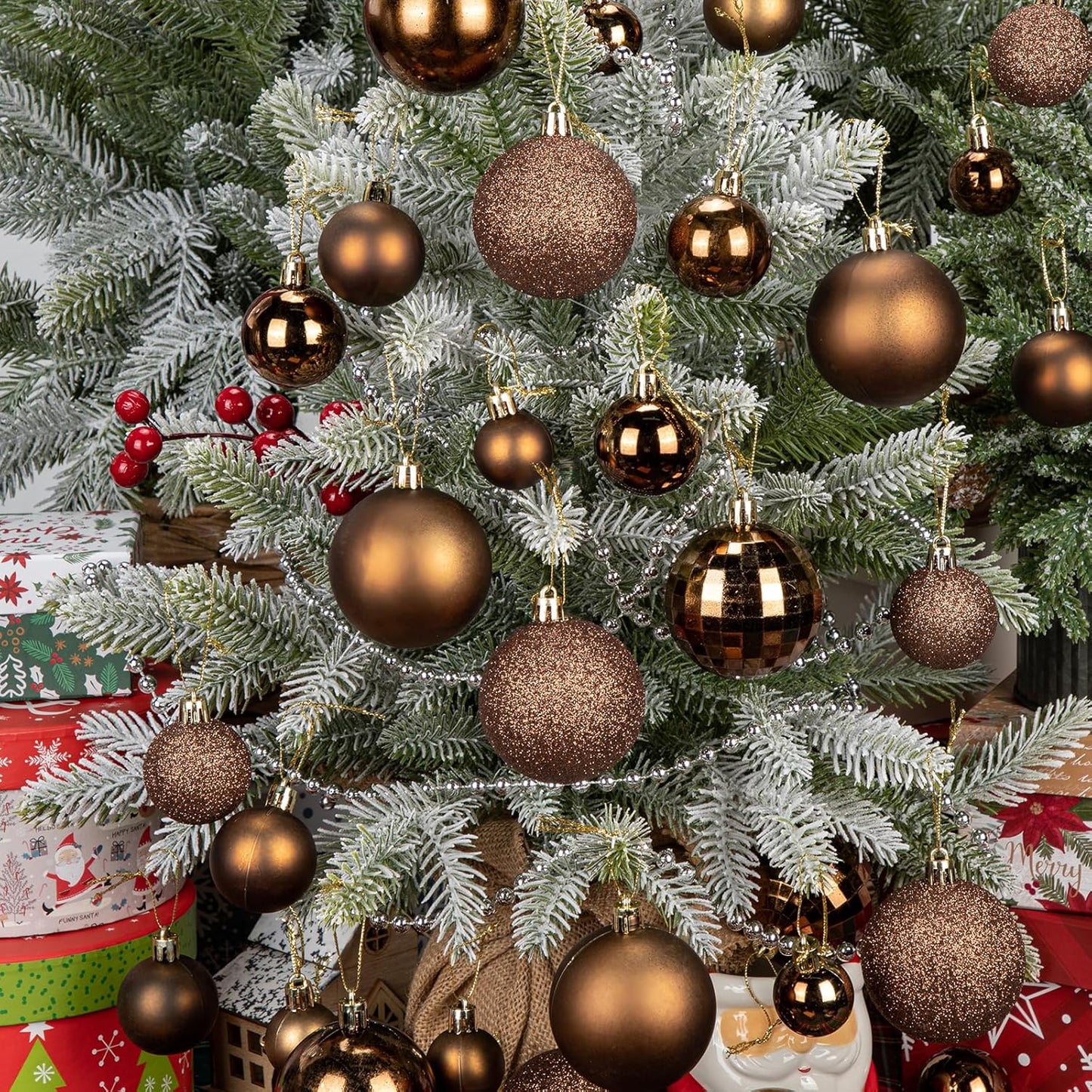 50pcs Christmas Ball Ornaments Brown Shatterproof Christmas Tree Ball Decorations Xmas Tree Large Xmas Ornaments Balls with Hanging Loop for Xmas Wedding Holiday Party Wreath Home Decor