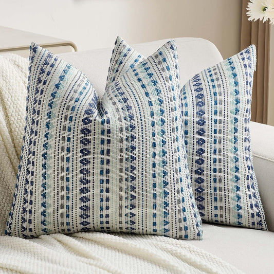 FUTEI Blue Grey Decorative Throw Pillow Covers 24x24 Inch Set of 2,Soft Cozy Chenille Jacquard Textured Euro Pillow Shams,Boho Home Decor for Couch Bed Living Room