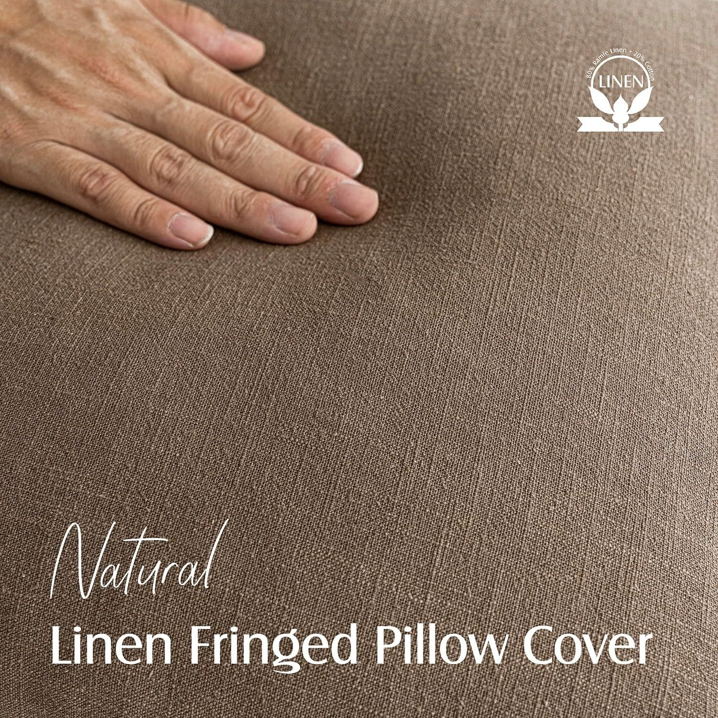 Foindtower Set of 2 Decorative Linen Fringe Throw Pillow Covers Cozy Boho Farmhouse Cushion Cover with Tassels Soft Accent Pillowcase for Couch Sofa Bed Living Room Home Decor, 16×16 Inch, Light Brown