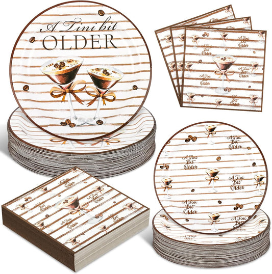 150Pcs Tini Bit Older Martini Decor Martini Plates Napkins A Tini Bit Older Plates Disposable Martini Party Dinner Dessert Plates for Espresso Birthday Bar Bachelorette Party,Serves 50