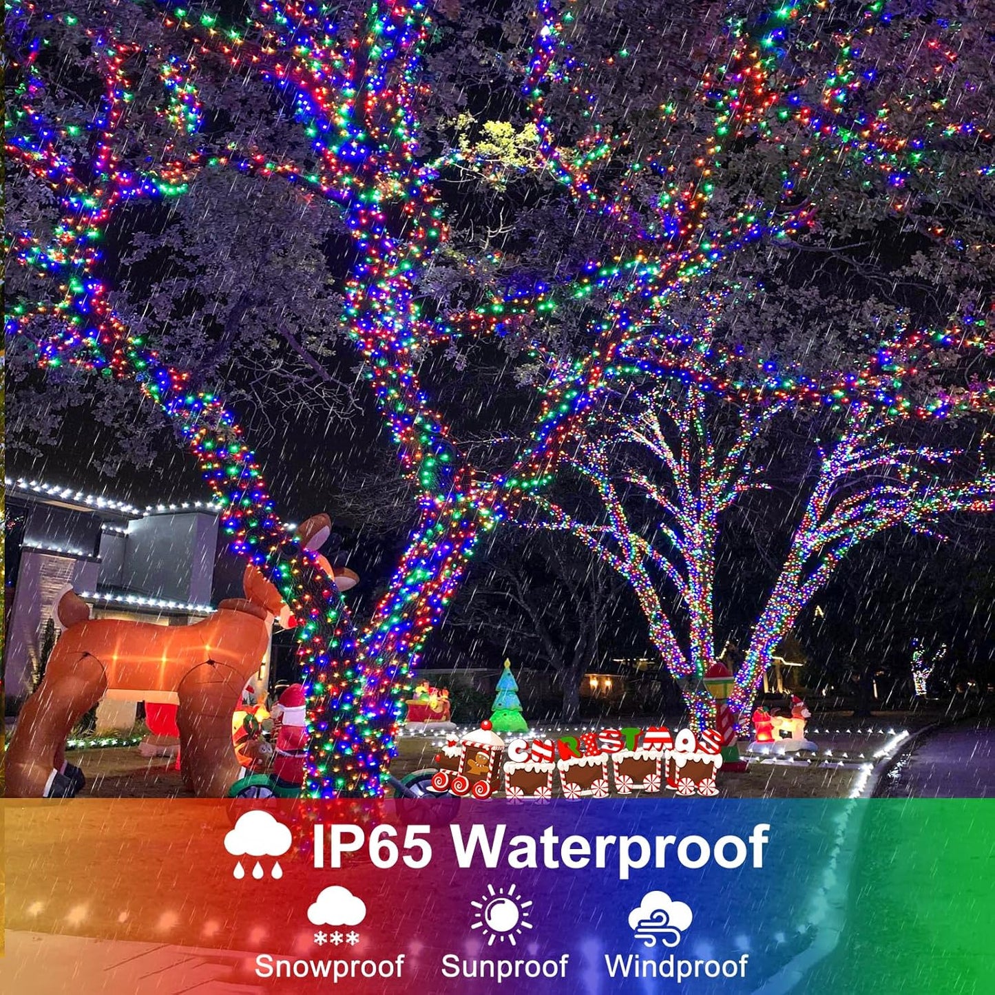 100FT 300 LED Christmas Lights Outdoor, Multicolor Christmas String Lights with 8 Modes Waterproof, Green Wire Twinkle Tree Light for Indoor Home Garden Patio Xmas Party Decorations