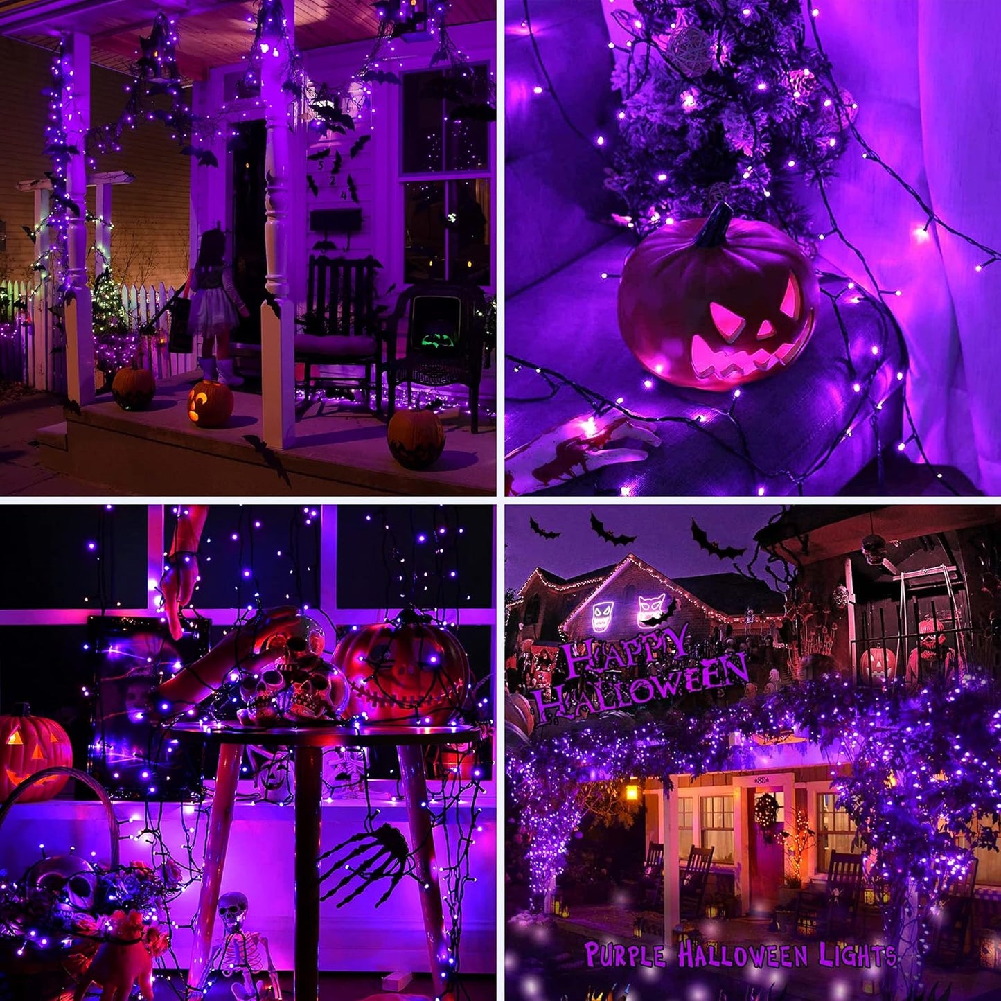 AmyHomie Purple Halloween Lights, 108Ft 300LED Halloween String Lights, 8 Modes Waterproof Fairy String Lights for Outdoor & Indoor Home Patio Garden Party Wedding Decor
