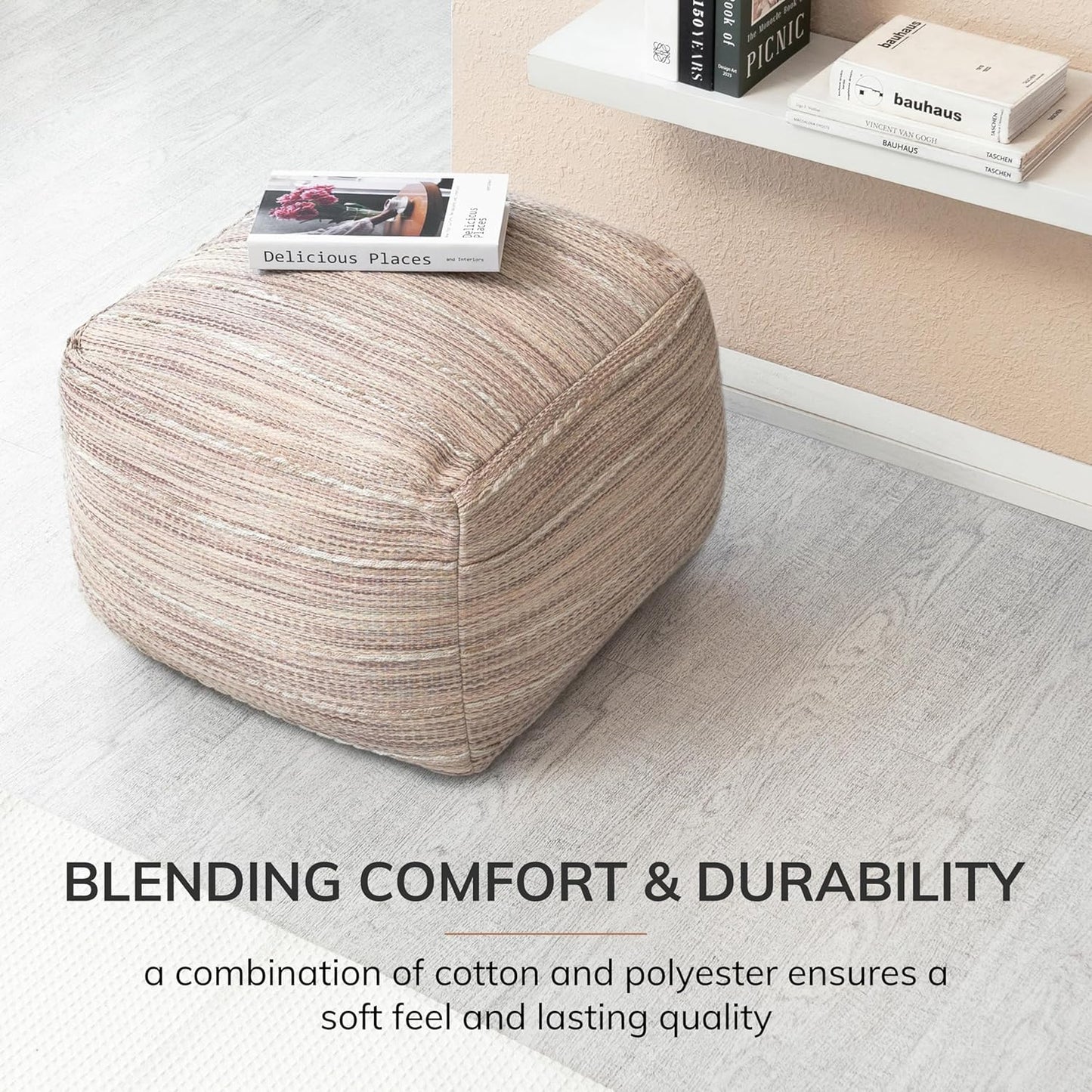 Anji Mountain 22"x22"x16" Handmade & Handcrafted Ottoman Pouf Comfortable Pouf Ottoman Foot Rest & Home Décor Accent for Living Room, Bedroom, Nursery, Kids Room, Patio