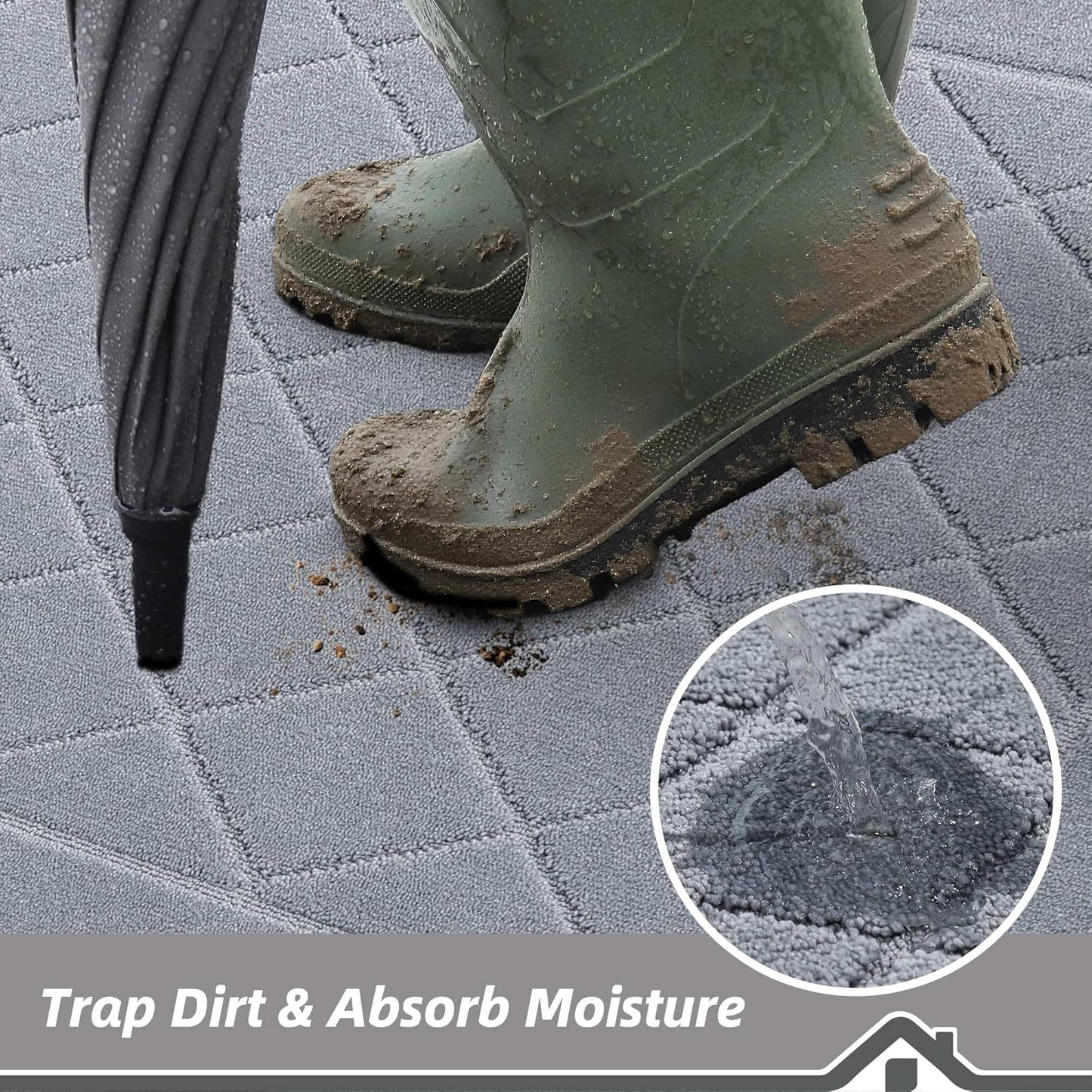 BEQHAUSE Dirt Trapper Door Mat 20" x 32", Doormat Non-Slip Entryway Rugs Washable, Dog Door Mat Stain Resistant and Absorbent Welcome Floor Mat for Front Back Door, Muddy Wet Shoes & Paws, Grey