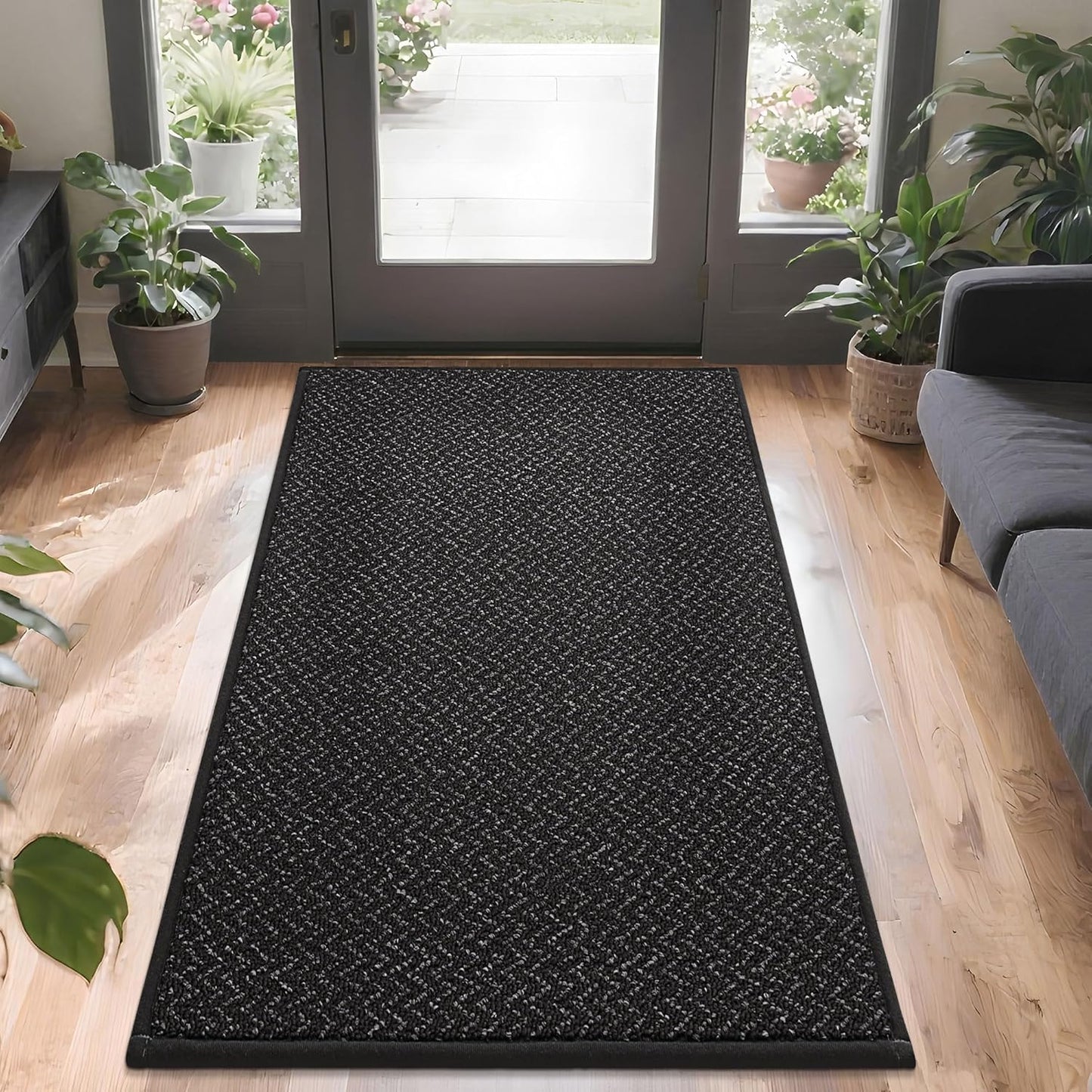 COSY HOMEER-Door-Mat 36"x60" Non Slip Absorbent Entryway Rugs Dirt Trapper Doormats Washable Entrance Mats Low Pile Welcome Floor Mat for Front Back Door and Entry Mats,Black