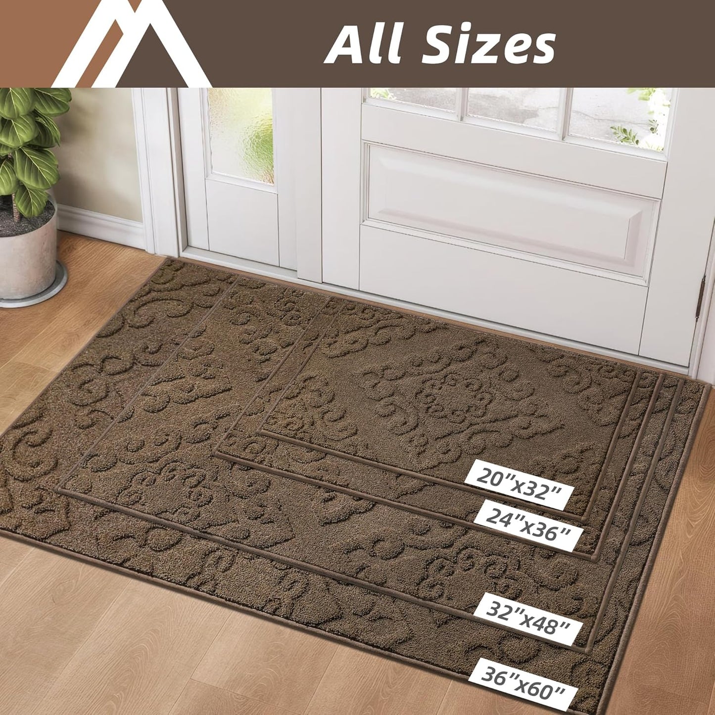 COSY HOMEER-Door-Mat-Non-Slip-Entryway-Rug 20”x32” Absorbent Welcome Mats Washable Dirt Trapper Door Mat Entrance Floor Mats for Front Back Doormats and Wet Shoes,Brown
