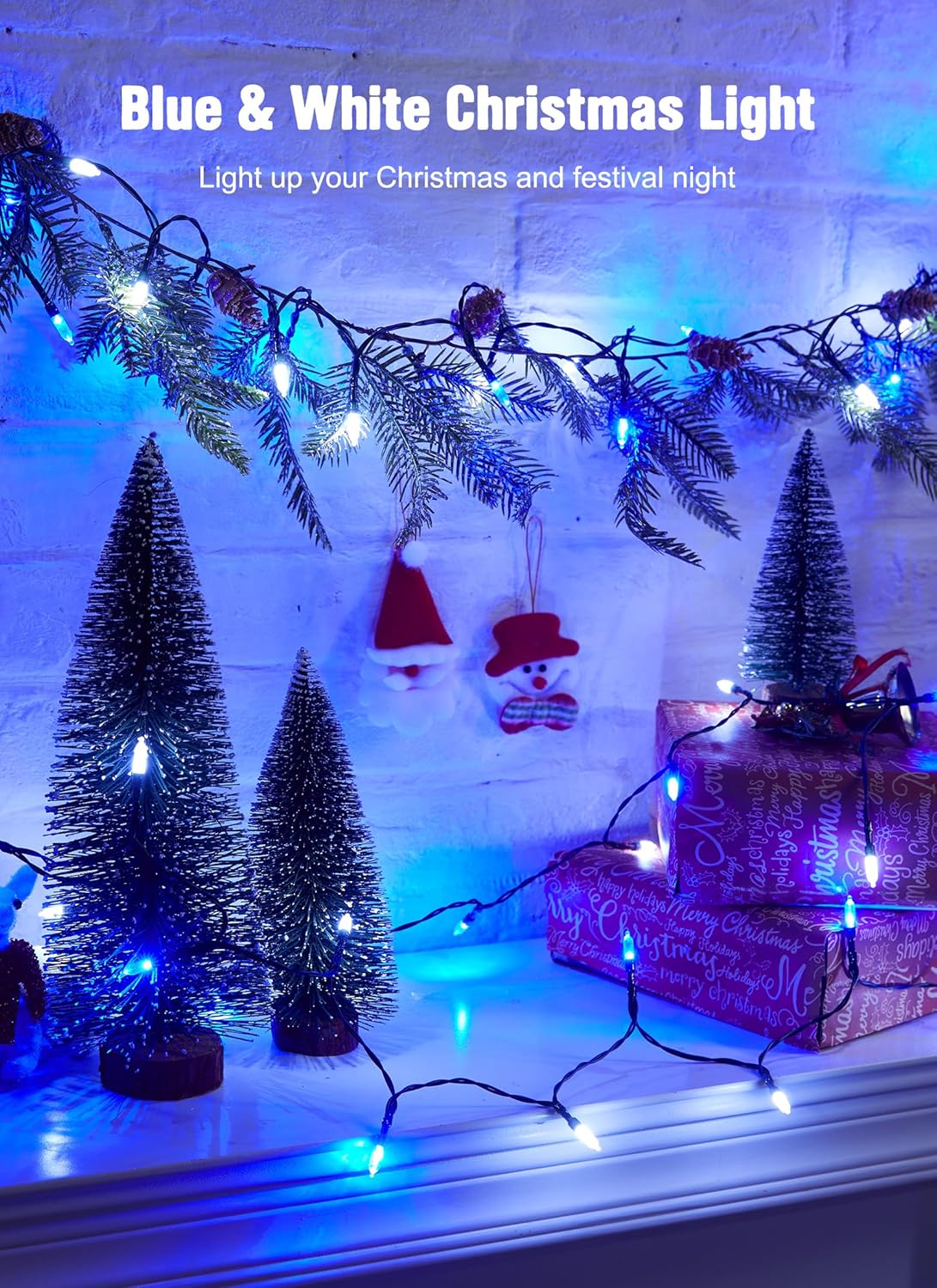 Battery Operated Christmas String Lights, 8ft 20 LED Mini Lights with Timer, Christmas Tree Lights for Indoor Outdoor Bedroom Wedding Party Holiday Xmas Decoration，Blue & White